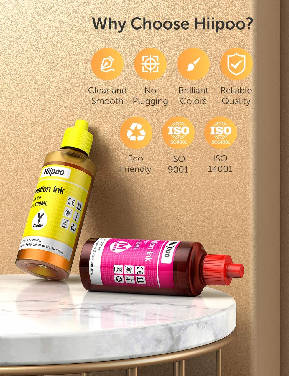 Hiipoo Bouteilles Rechargeables d'encre de Sublimation compatibles avec Imprimantes Jet d'encre C88 WF7710 ET2720 ET15000 ET2760 ET2750 ET4700 Transfert Thermique