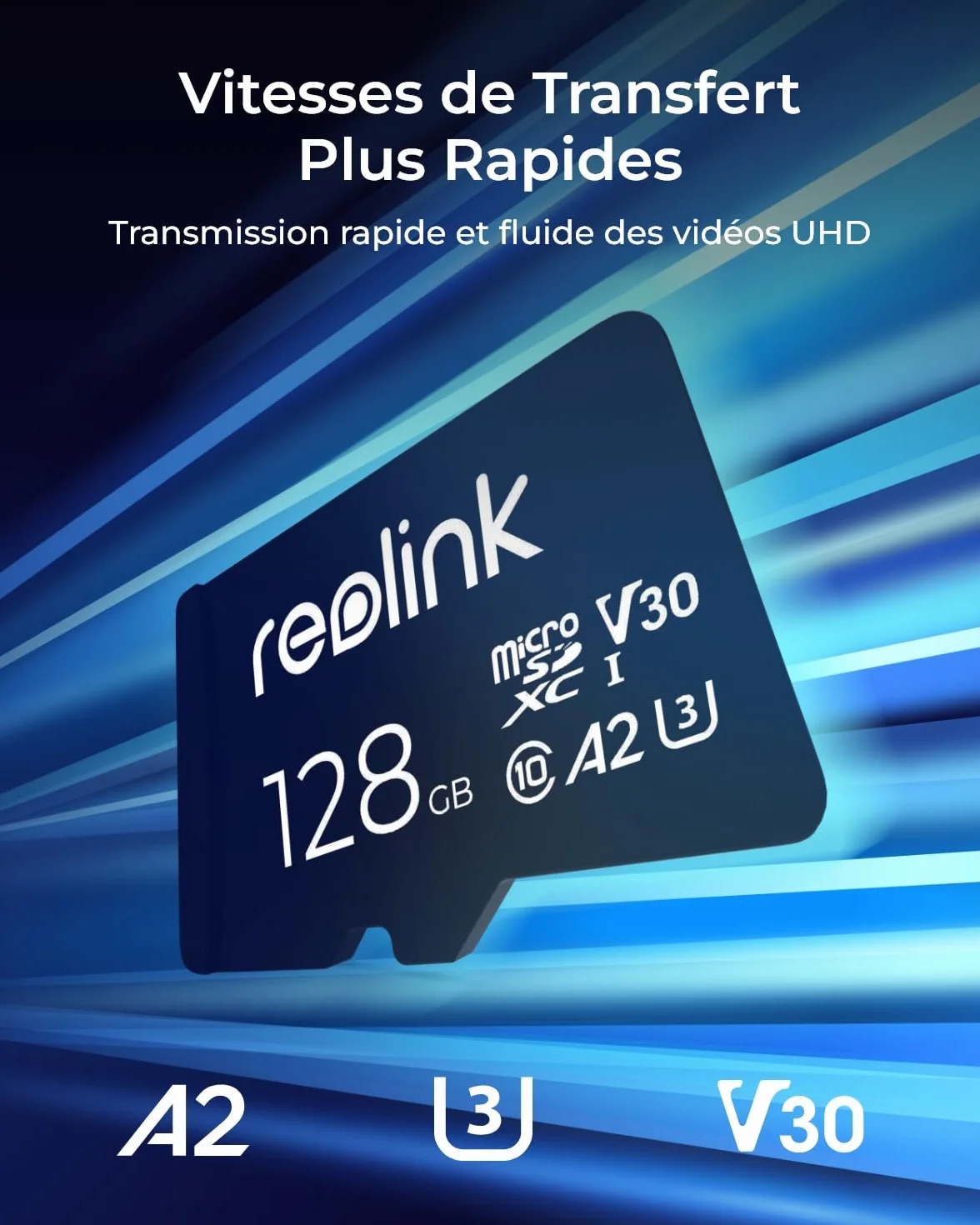 Reolink Carte Mémoire 128Go microSDXC Class 10 A2 U3 TF Compatible Caméra Surveillance