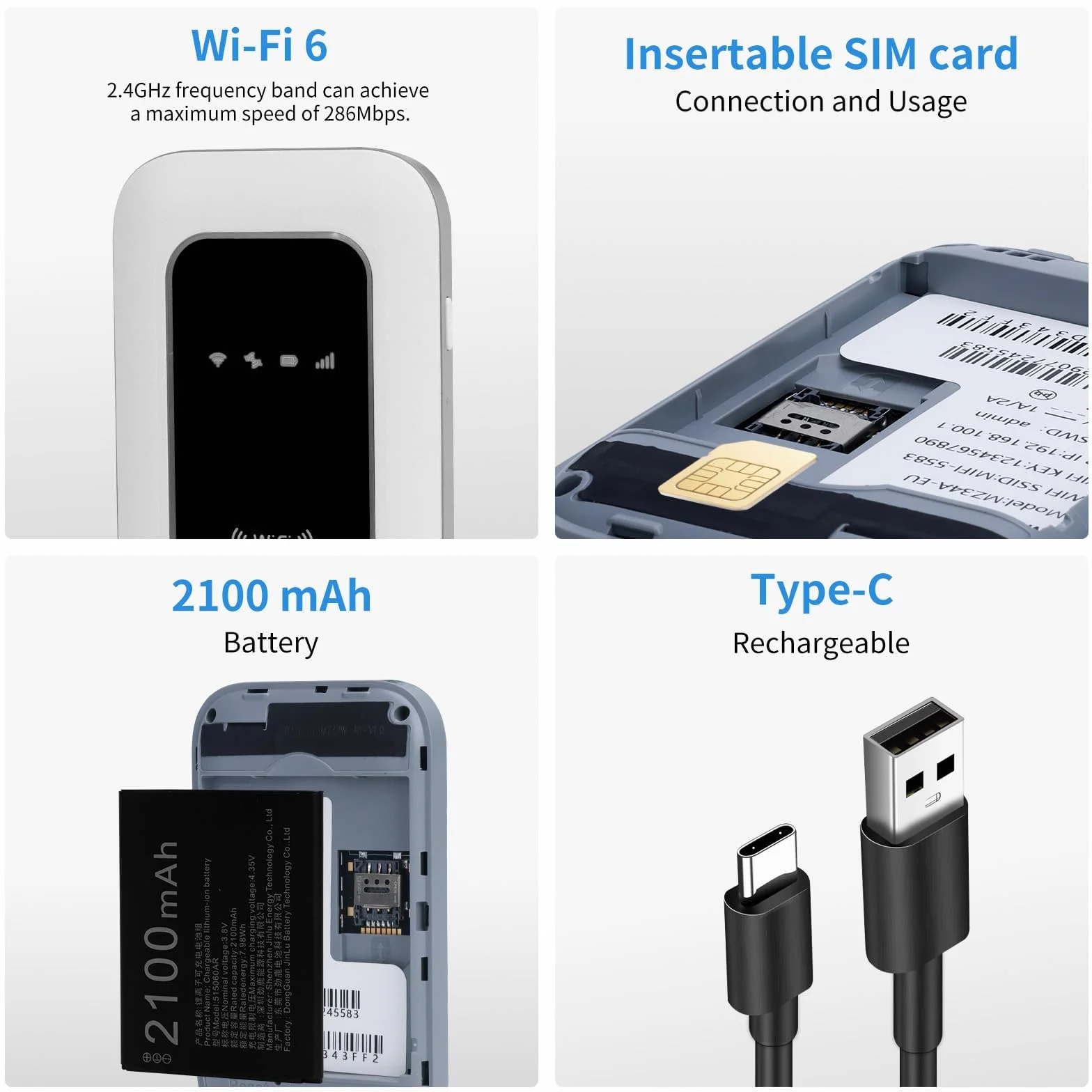 Routeur 5G Portable WiFi 6 avec Slot SIM Déverrouillé Modem 5G Carte SIM Internet Mobile Haut Débit 5G/4G+ Jusqu'à 22 Appareils