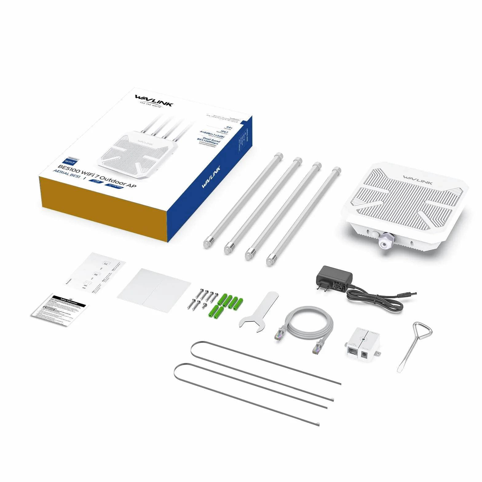 Routeur WiFi 7 WAVLINK Extérieur BE5100 Mesh IP67 Étanche PoE Antennes 8dBi Longue Portée