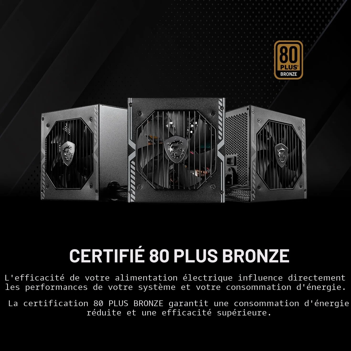 MSI MAG A650BN Bloc d'alimentation 650W 80 Plus Bronze PSU ATX Rail Unique 12V DC-DC Ventilateur 120mm