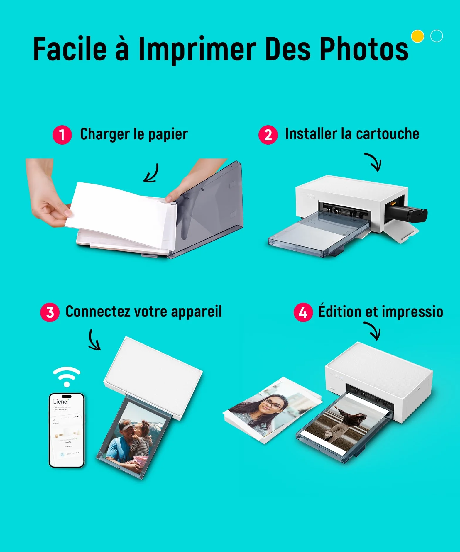 Liene Amber M100 Imprimante Photo 10x15cm 100 Feuilles iOS Android PC 300DPI Sublimation Thermique