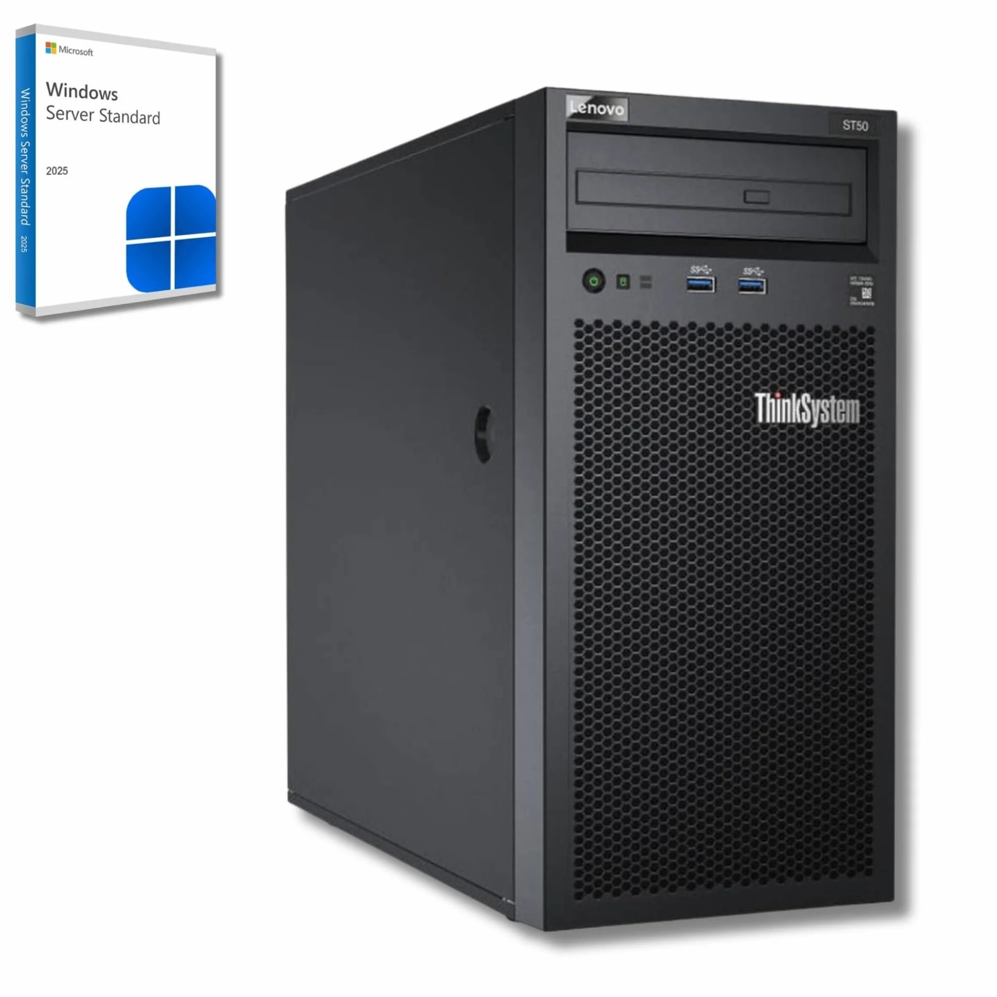 Lenovo ThinkSystem ST50 Serveur Intel Xeon E-2224G 16 Go ECC RAM SSD 2×1 To Win Server 2025 Standard Reconditionné