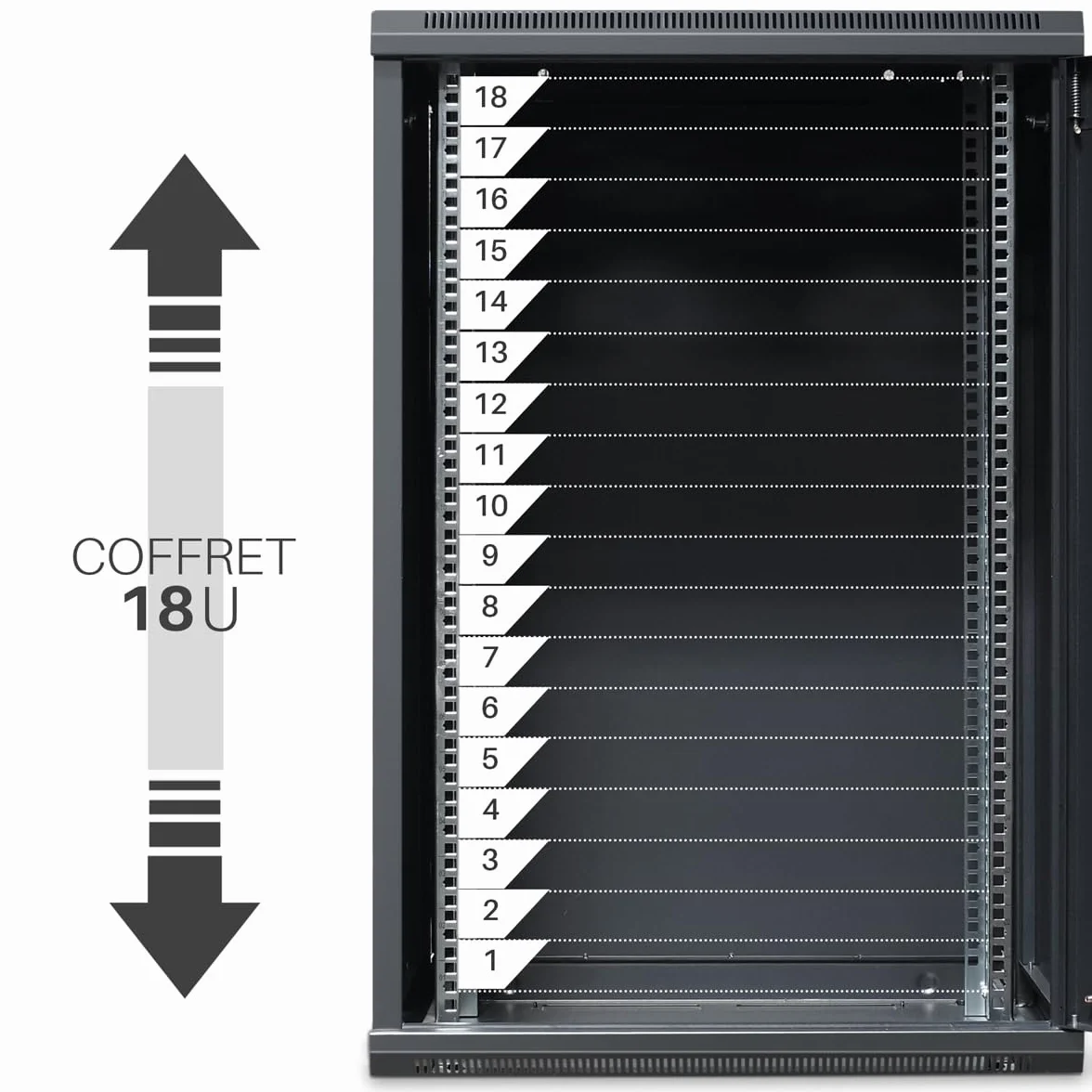 WAYTEX Coffret 19 Pouces 18U 600 x 600 mm Noir Porte vitrée à Serrure