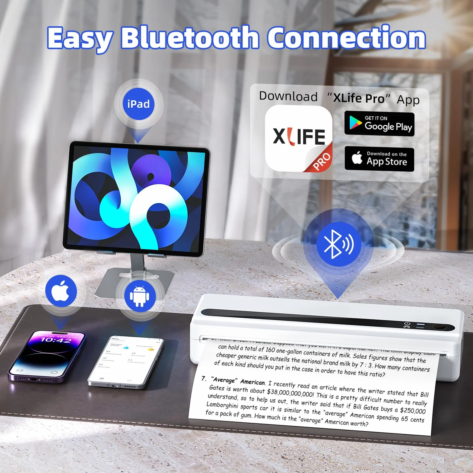 Imprimante Mobile A4 Thermique Bluetooth Portable Compatible Android/iOS