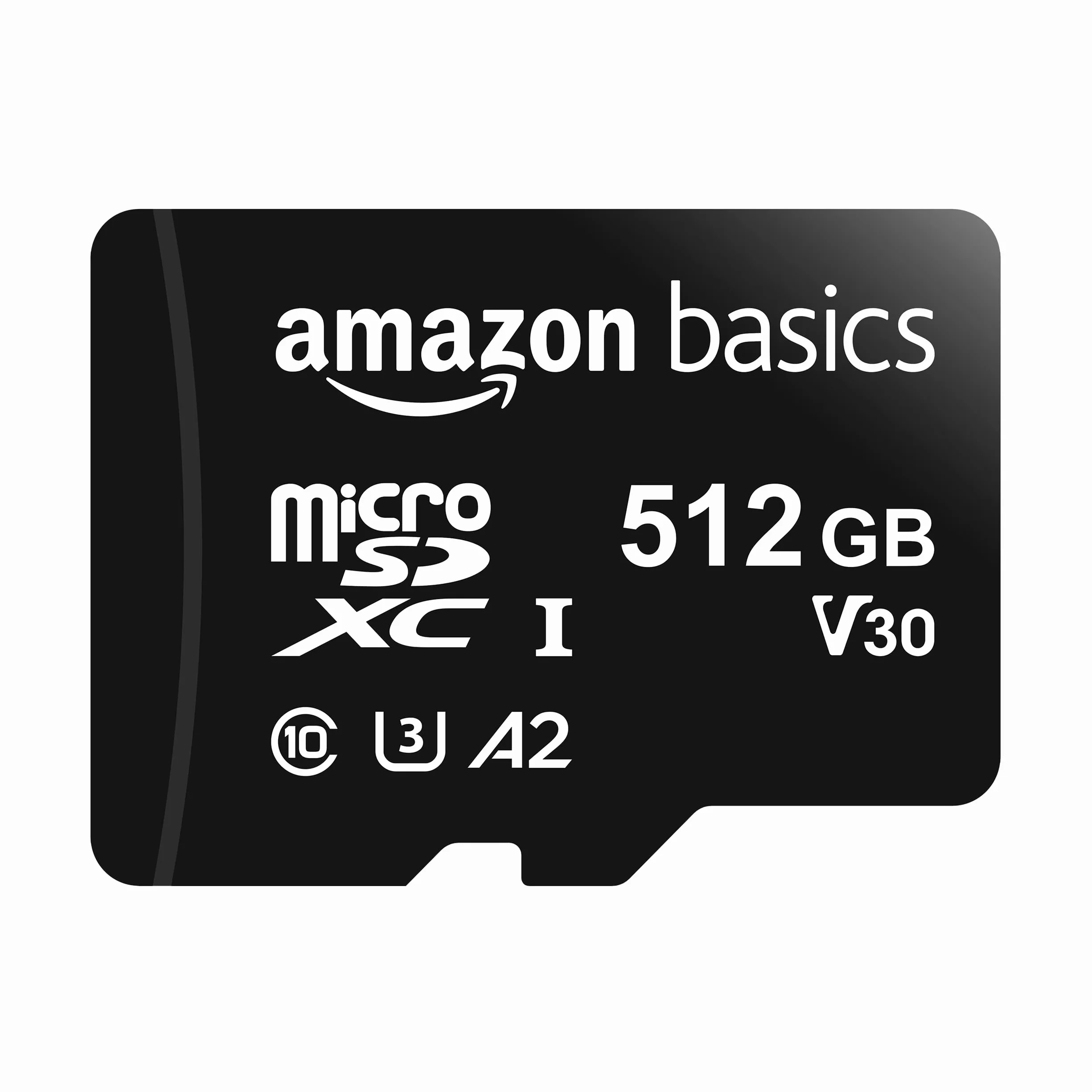 Amazon Basics Carte Mémoire microSDXC 512Go A2 U3 Adaptateur Grande Taille Noir