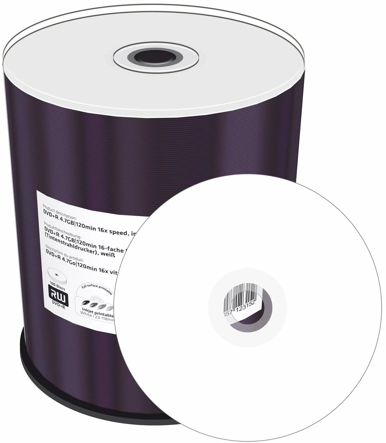 Mediarange MR414 DVD+R 4,7GB 120min Encre pleine imprimable Lot de 100