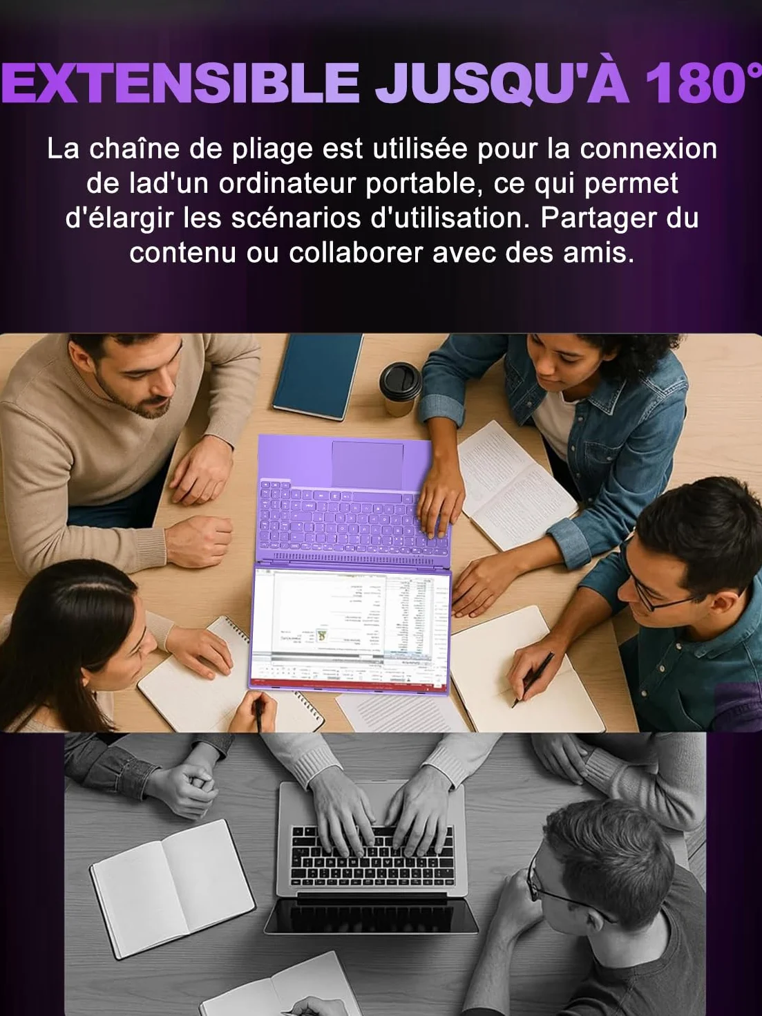 Ordinateur Portable Gaming 16 Pouces 12+512 Go Extensible 1TB Celeron N5095 2,9 GHz 1920x1200 PC Gamer 2K WiFi Mini HDMI Violet