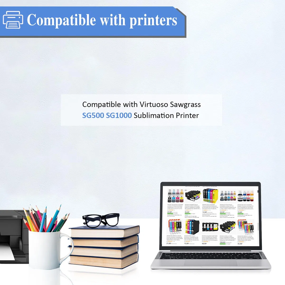 SG500 SG1000 Cartouches d'encre de Sublimation Compatible avec Sawgrass Virtuoso SG500 SG1000 Sublimation Printer,mit dem neuesten Chip und Ohne Probleme mit der AB-Seriennummer(4-Pack)