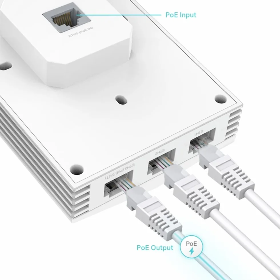 TP-Link Omada EAP655-Wall Point d'accès WiFi 6 AX3000 Murale, 3 Ports Ethernet Gigabit PoE, Omada Mesh