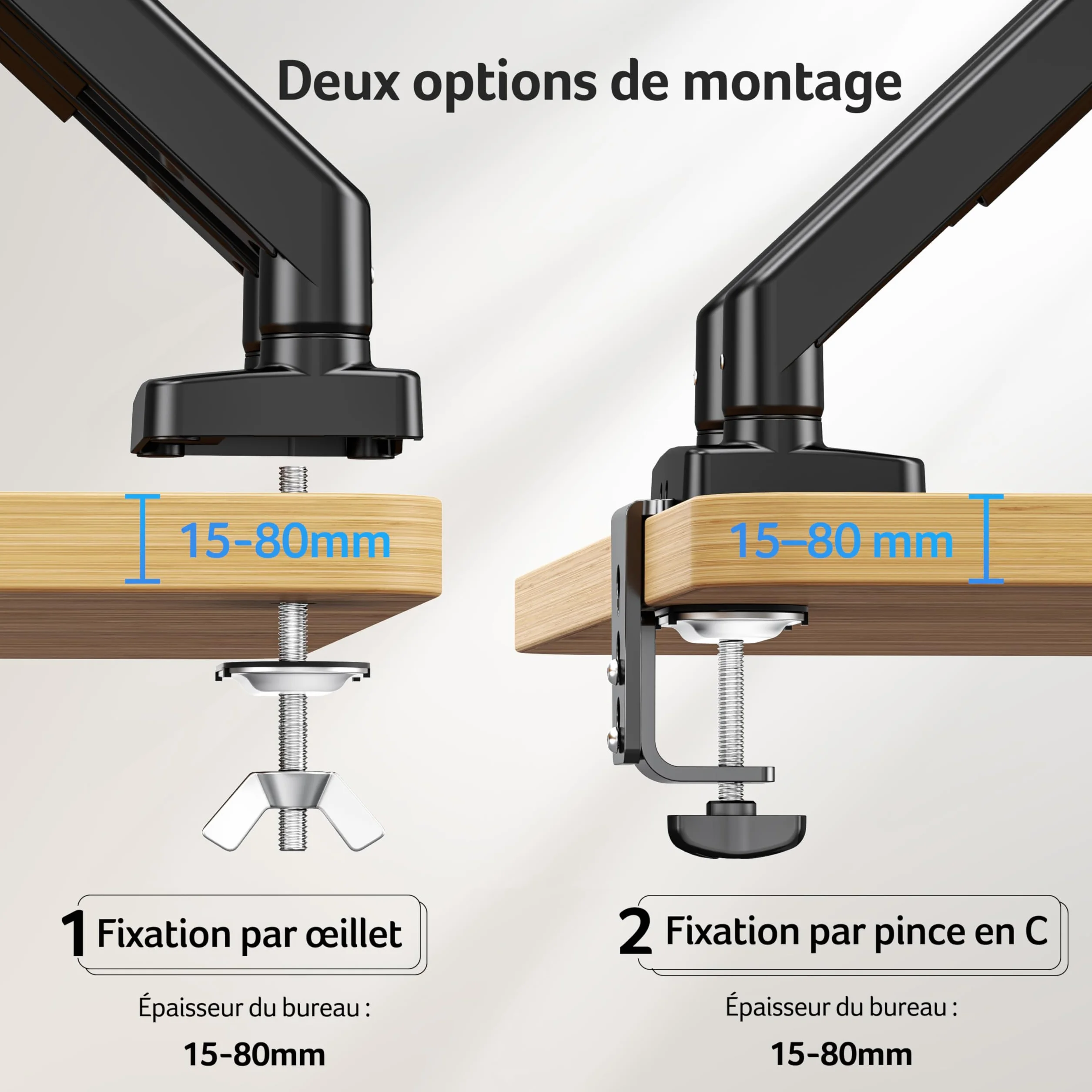 Acer Bras Écran PC Double Ecran 17-32 Pouces VESA 75/100mm Capacité 2-9kg Réglable Hauteur Incline Pivote Tourne Articulé Ressort Gaz