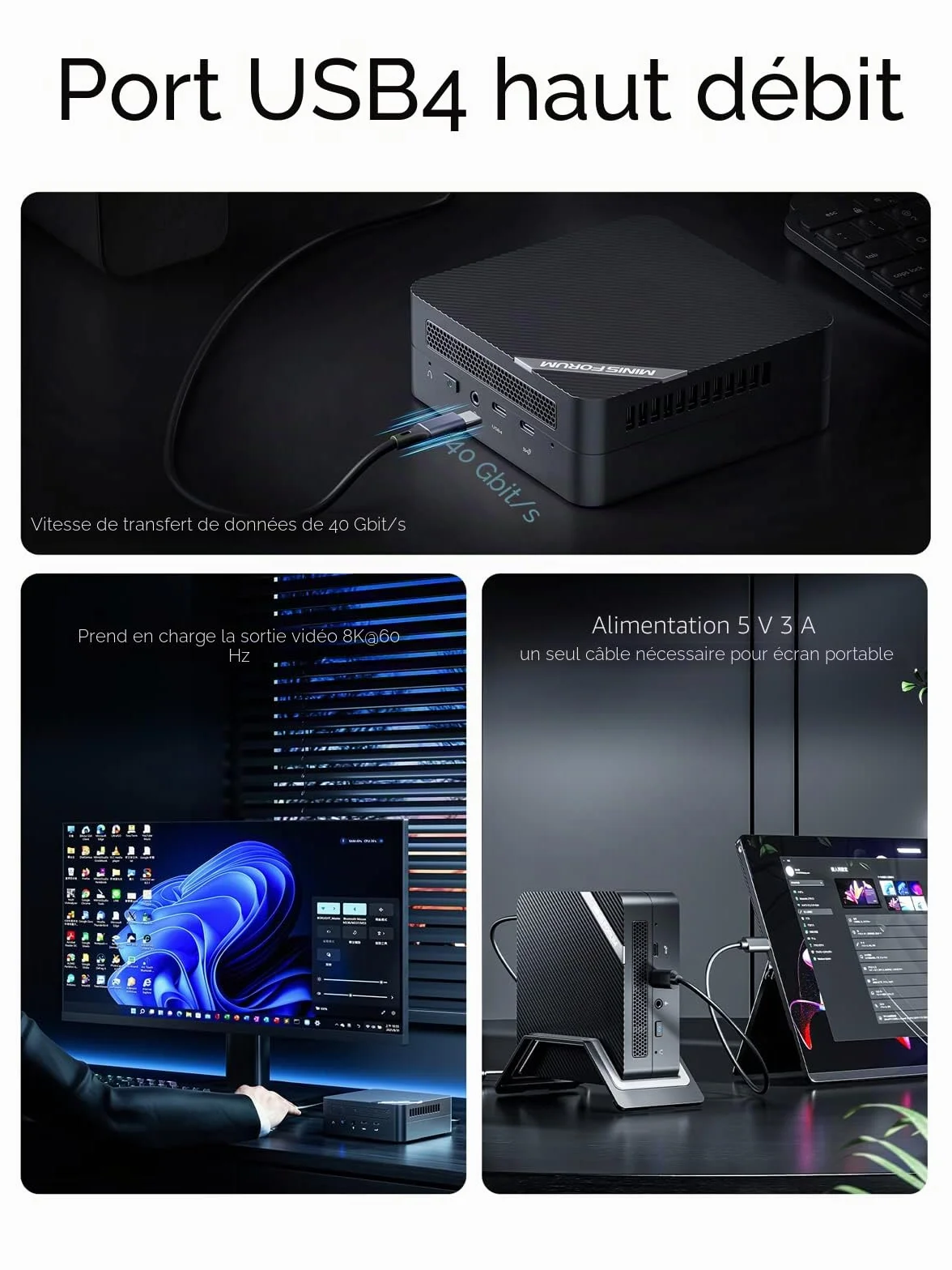 MINIS FORUM Venus Series UM773 Lite Mini PC AMD Ryzen 7 7735HS 32 Go DDR5 1 To SSD PCIe4.0 AMD Radeon 680M