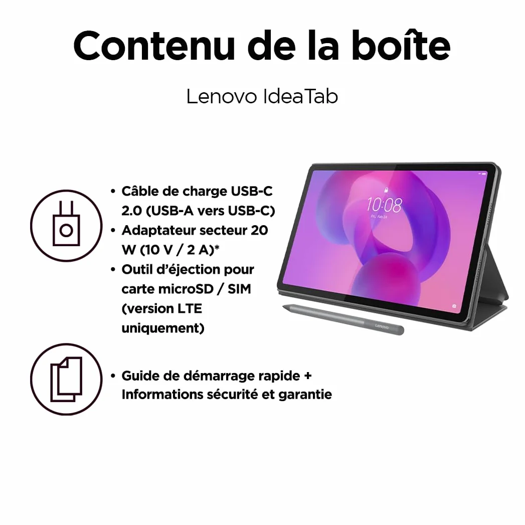 Lenovo Idea Tab 11'' 2.5K 90Hz Tablette Tactile 8Go RAM 128Go Android 15 Gris