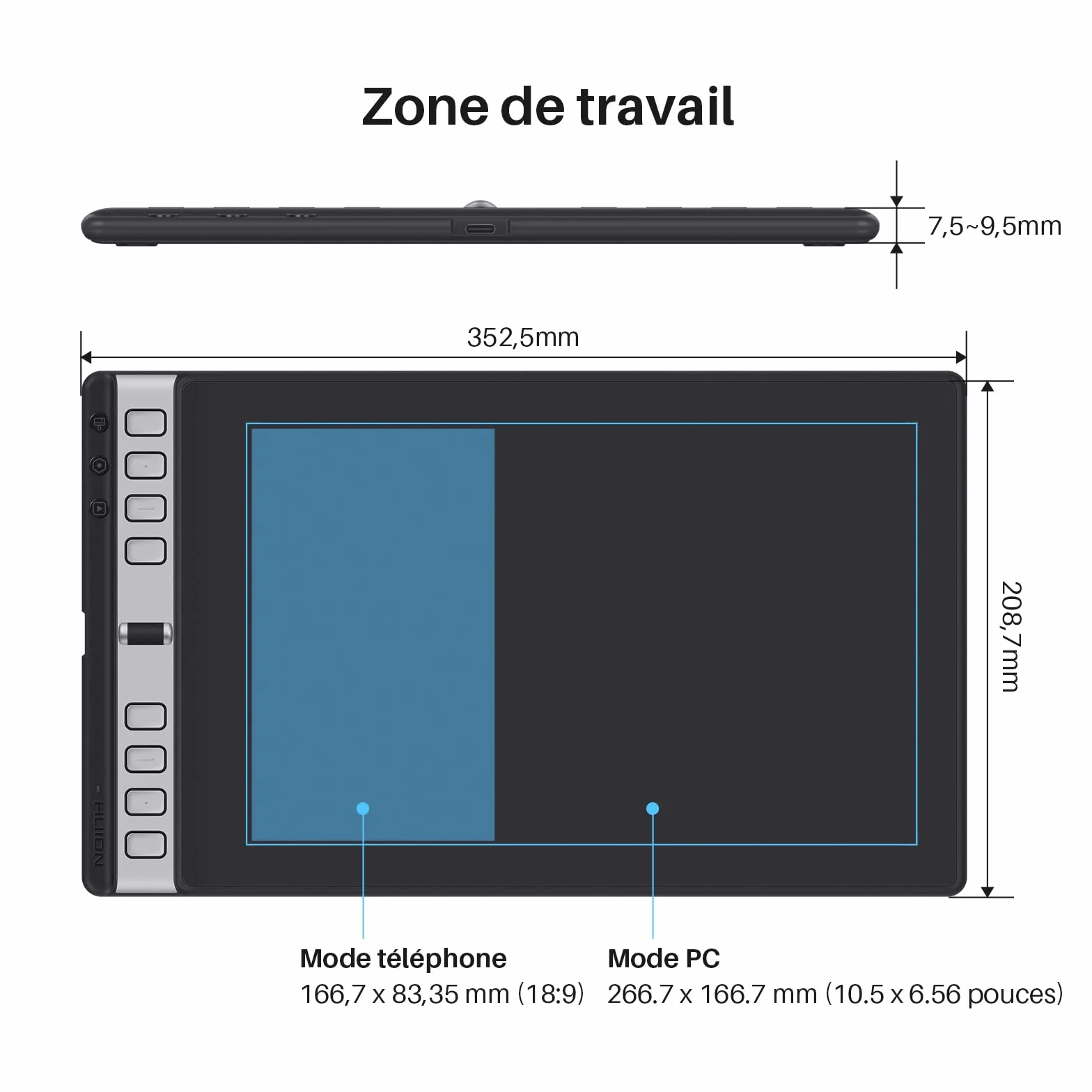 Huion Inspiroy 2 L Tablette Dessin Graphique 10,5 x 6,56 Pouces avec Stylet PW110 Sans Pile pour Mac Windows ChromeOs HarmonyOs Android