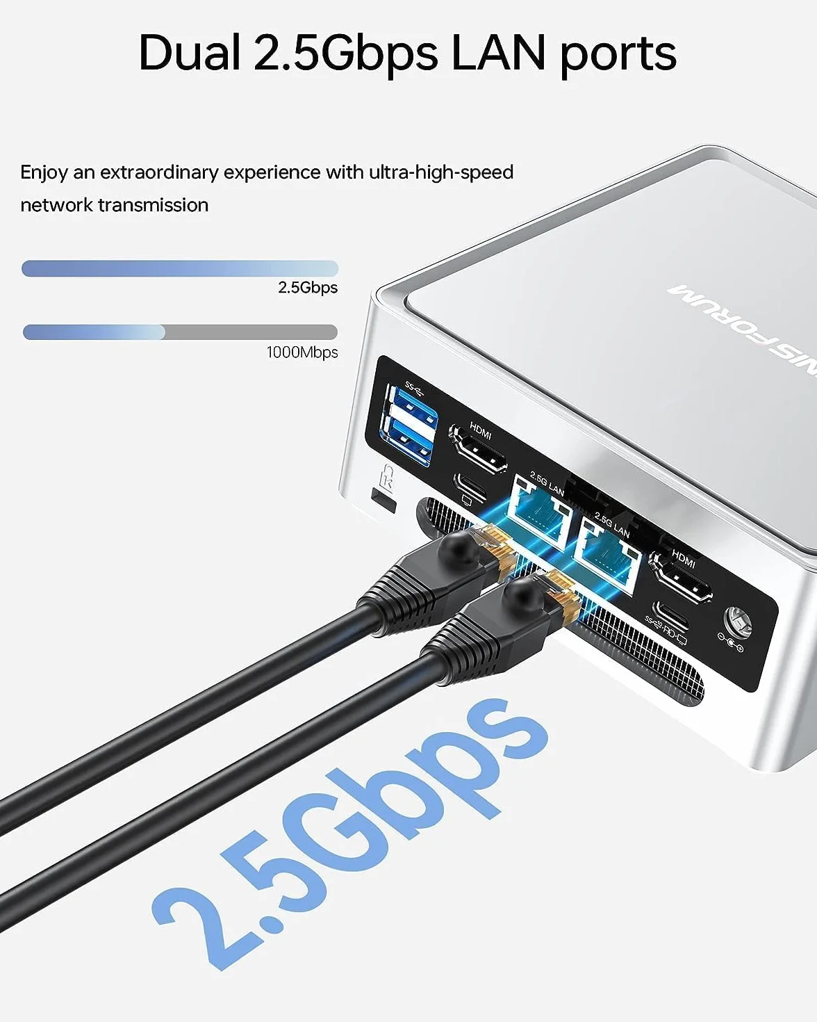 MINIS FORUM Mini PC i5 NAB6 Lite Intel Core i5-12600H 16 Go RAM DDR4 500 Go PCIe4.0 SSD 2 x LAN RJ45 2,5G WiFi 6 BT5.2