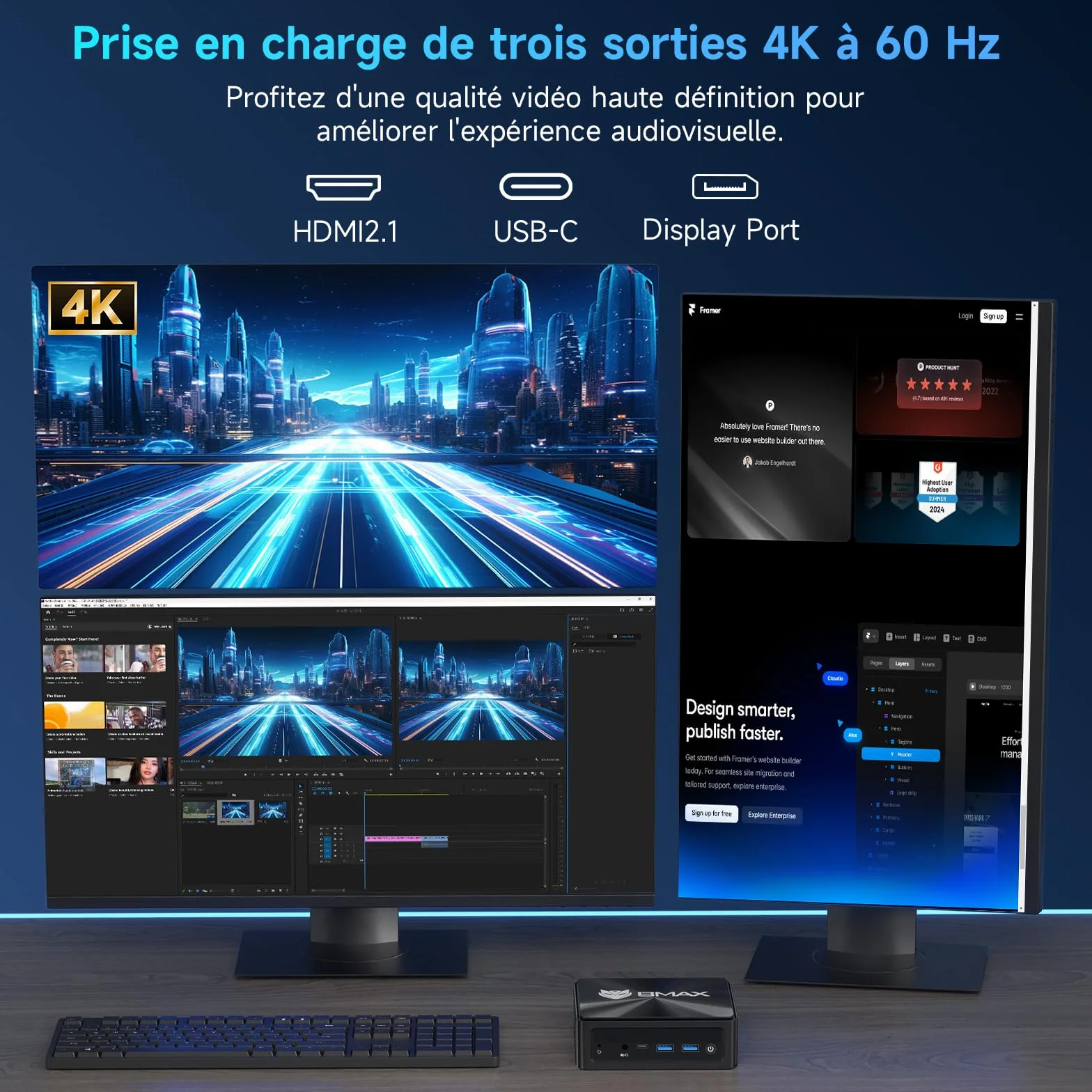 BMAX Mini PC B9Power Intel Core i9 12900H 24 Go RAM LPDDR5 1 to SSD NVMe Ordinateur Bureau Triple Affichage 4K WiFi 6 Bluetooth 5.2