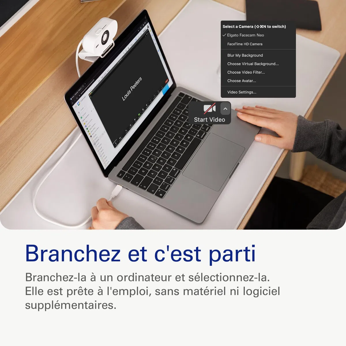 Elgato Facecam Neo Webcam Full HD avec bouchon de confidentialité et correction de lumière USB-C Plug-and-play PC/Mac