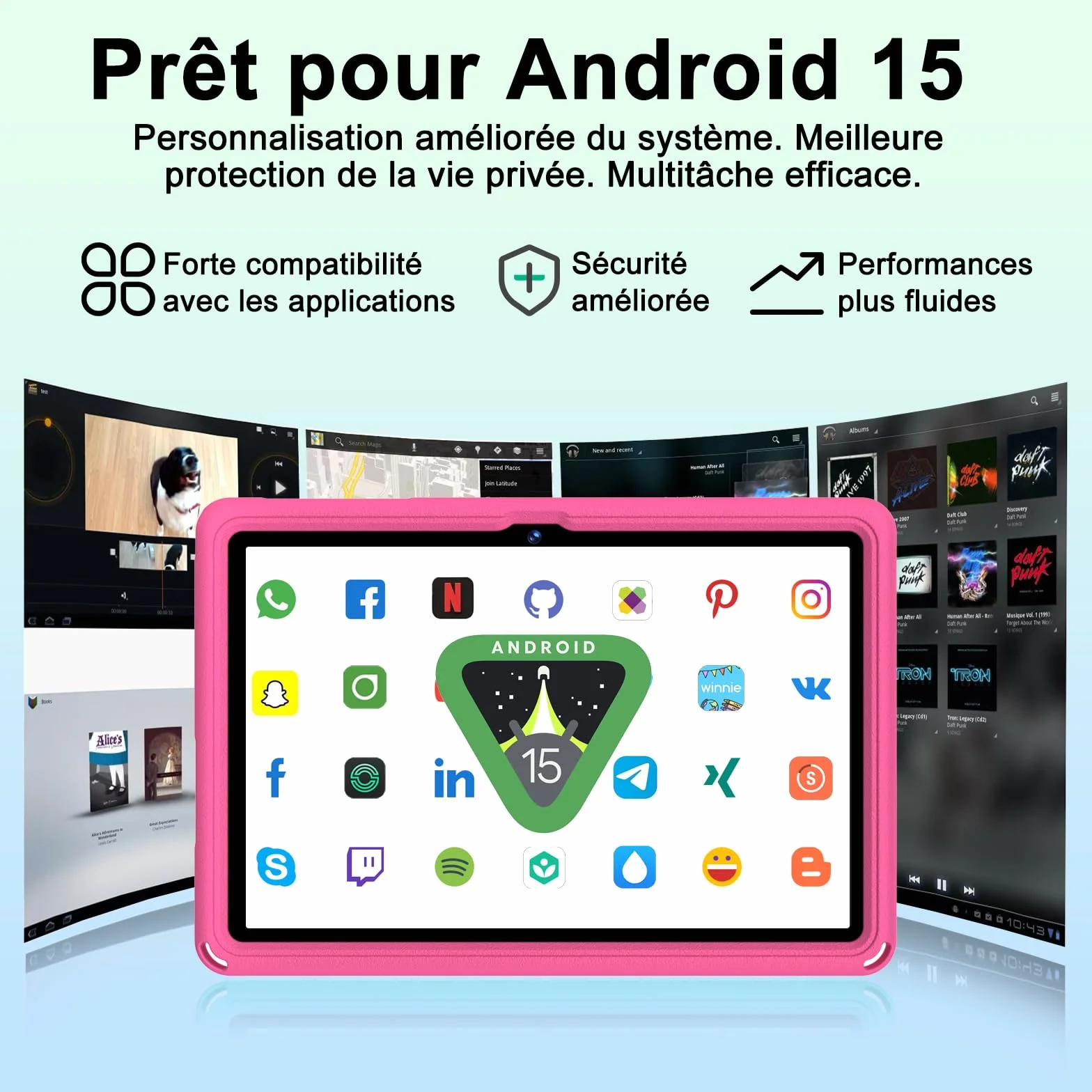 Tablette Android 15 pour enfants 11 Pouces 24Go+256Go/2To Octa-Core Gemini AI Widevine L1 8000 mAh 13MP+5MP EVA Silicone Étui Protection Boîtier Métallique Rose