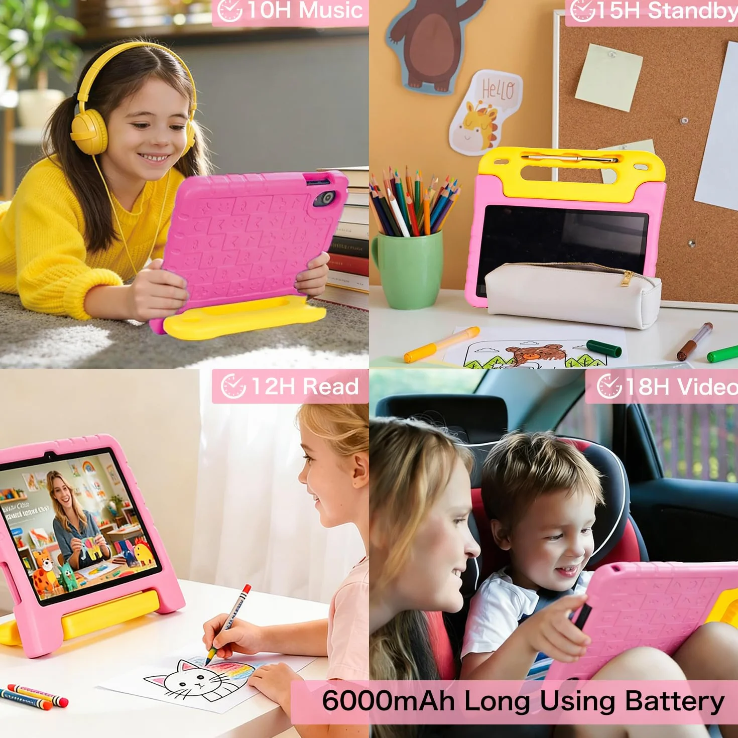 SUMTAB Tablet for Kids 10" HD, Android 15, 30GB RAM 128GB ROM, 5G WiFi 6, Octa-Core, 8000mAh, Stylus – Rose