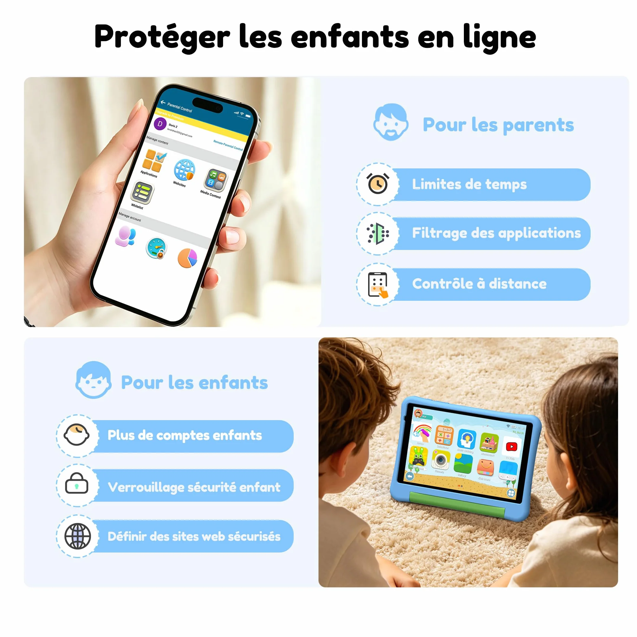 ALLDOCUBE Tablette Enfants 8 Pouces Android 15 Éducative T310 32Go ROM 5000mAh WiFi Coque Antichocs Bleu