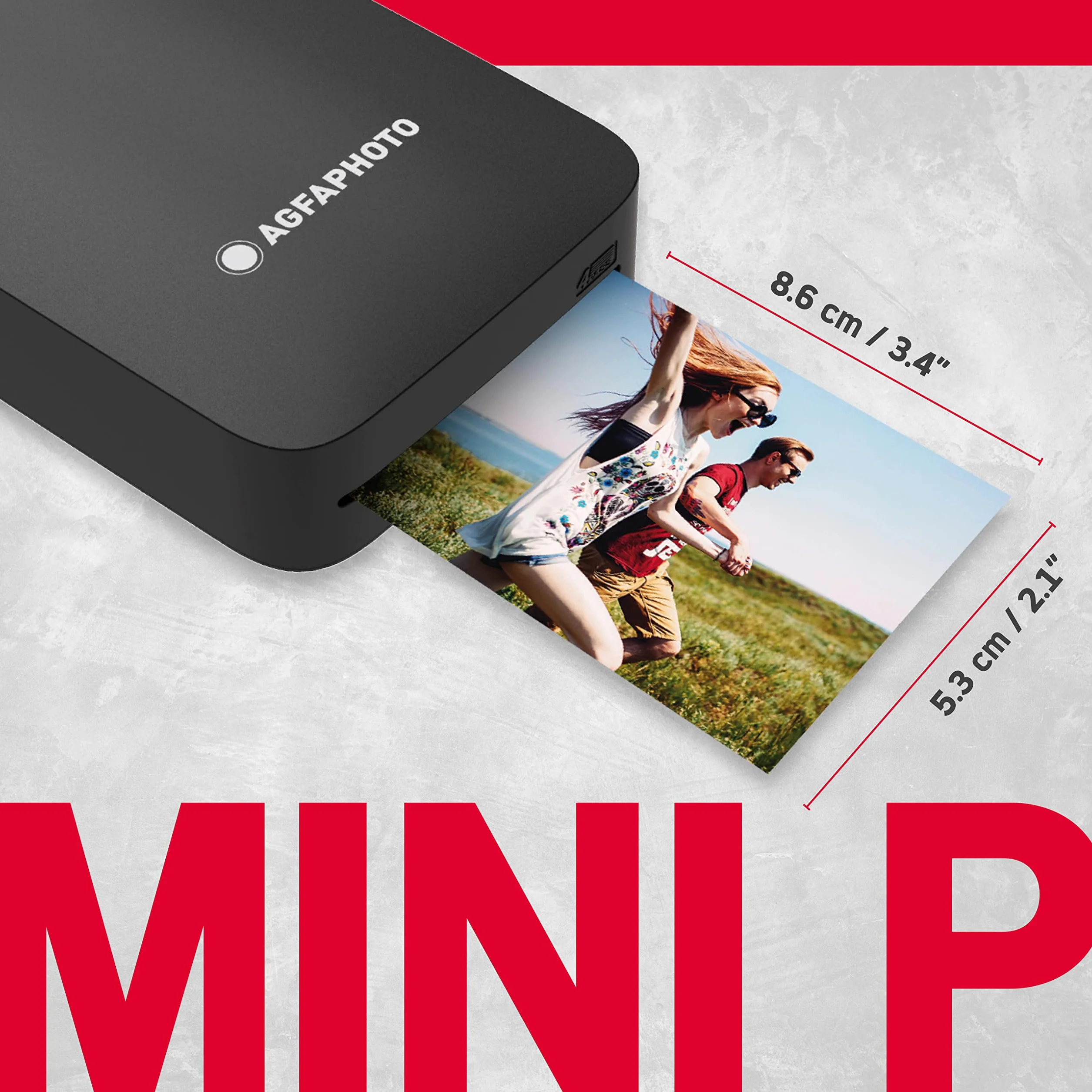 AgfaPhoto Realipix Mini P Imprimante Photo Bluetooth 5,3 x 8,6 cm Sublimation Thermique 4Pass Noir
