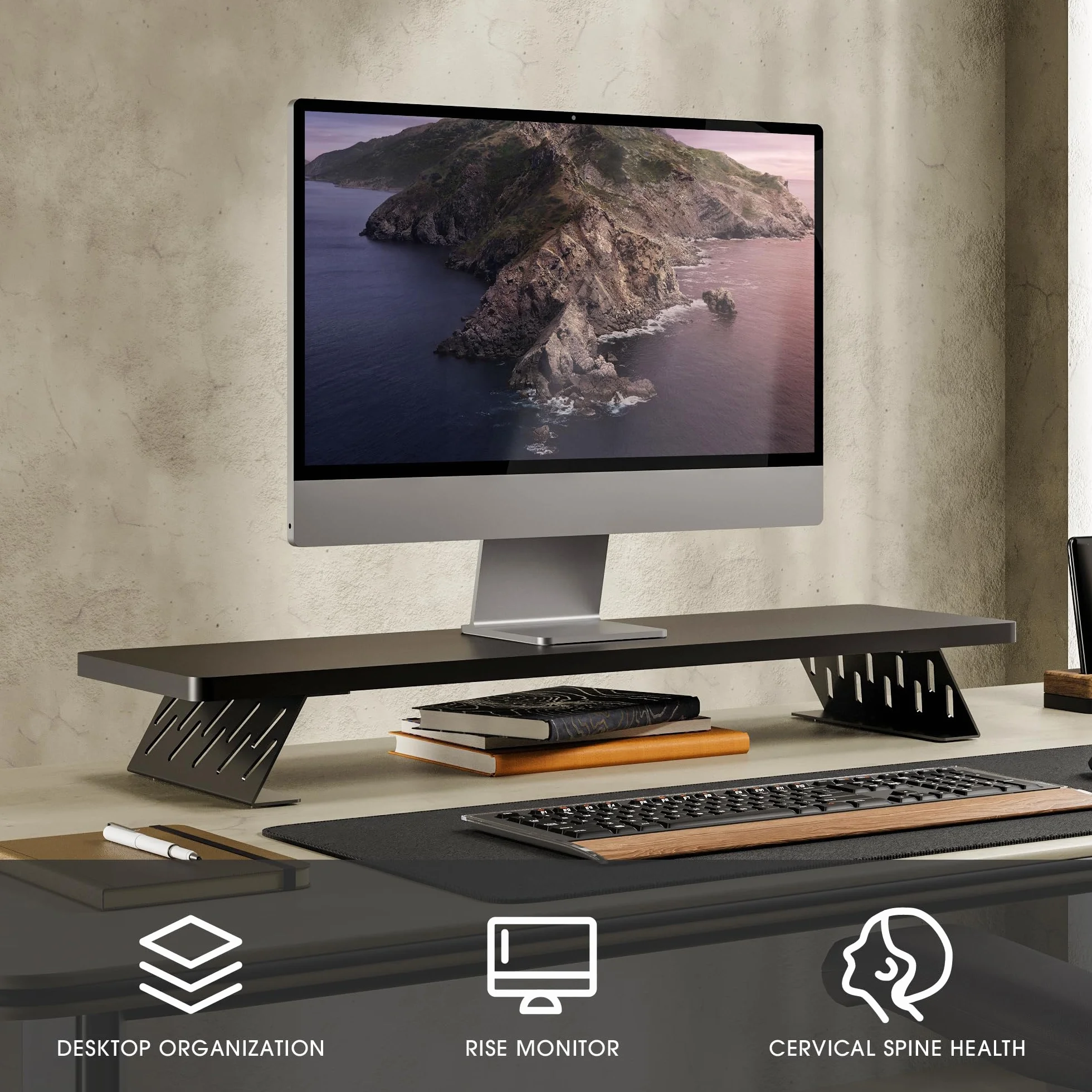 Fenge Réhausseur d'Écran d'Ordinateur, Support de Moniteur Portable, 80×23,5×10cm, Charge 25KG, Noir