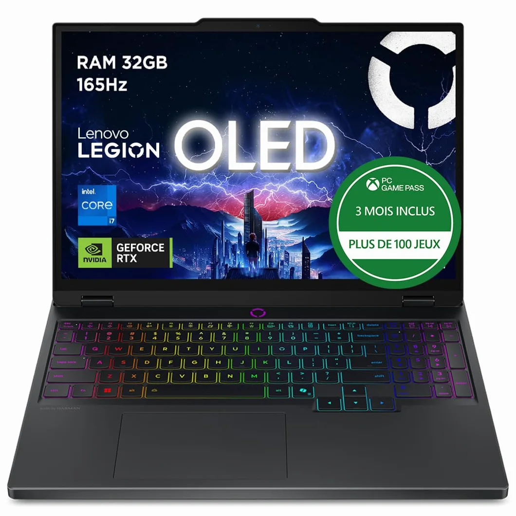 Lenovo Legion 5 15IRX10 Ordinateur Portable Gaming 15.1" OLED WQXGA 165Hz Intel Core i7-13650HX RAM 32Go SSD 1To NVIDIA RTX 5070 8GB Windows 11 Clavier AZERTY Français