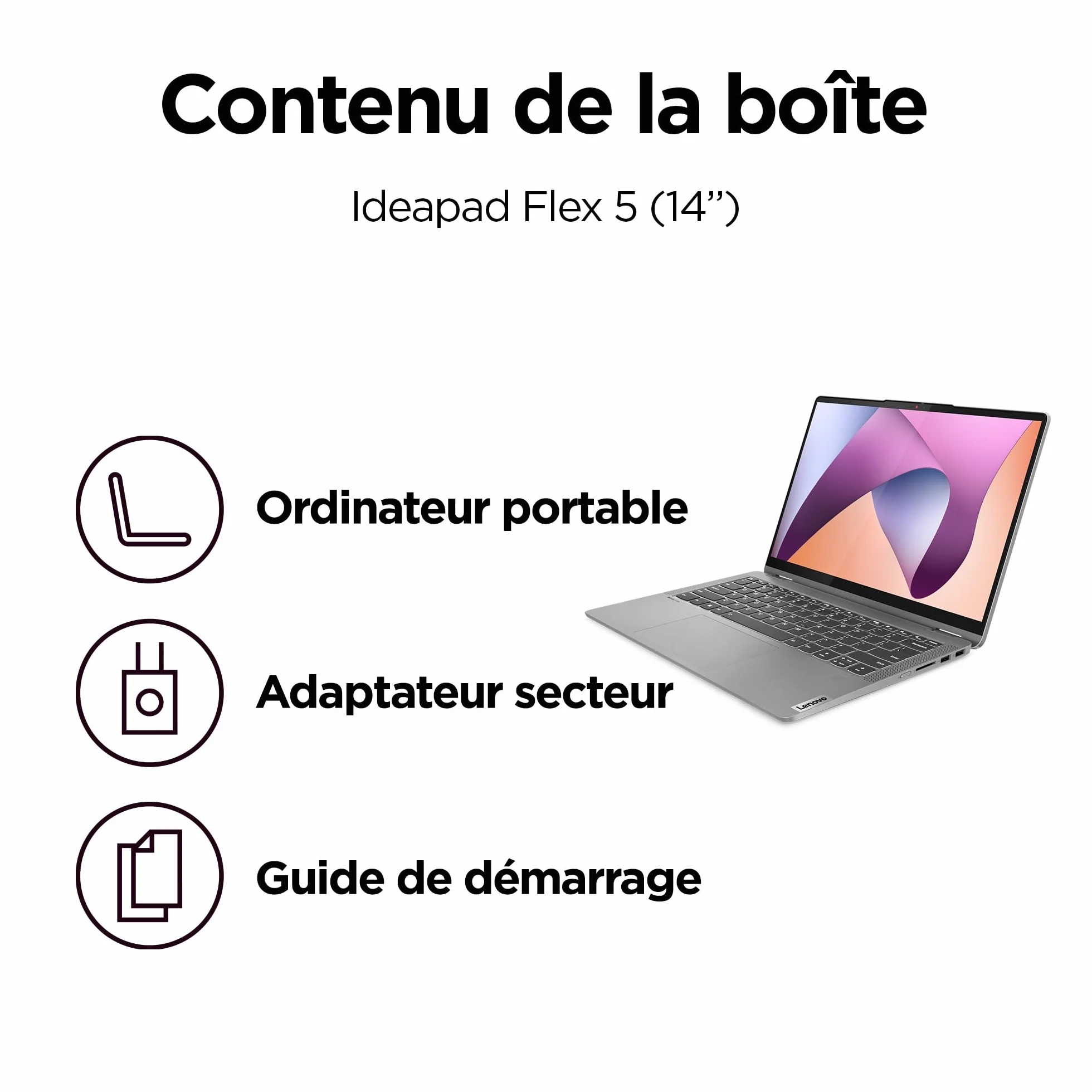 Lenovo IdeaPad Flex 5 14ABR8 Ordinateur Portable 14" WUXGA Tactile AMD Ryzen 7 5825U RAM 16Go SSD 512Go AMD Radeon Graphics Windows 11 Home Clavier AZERTY Français Gris