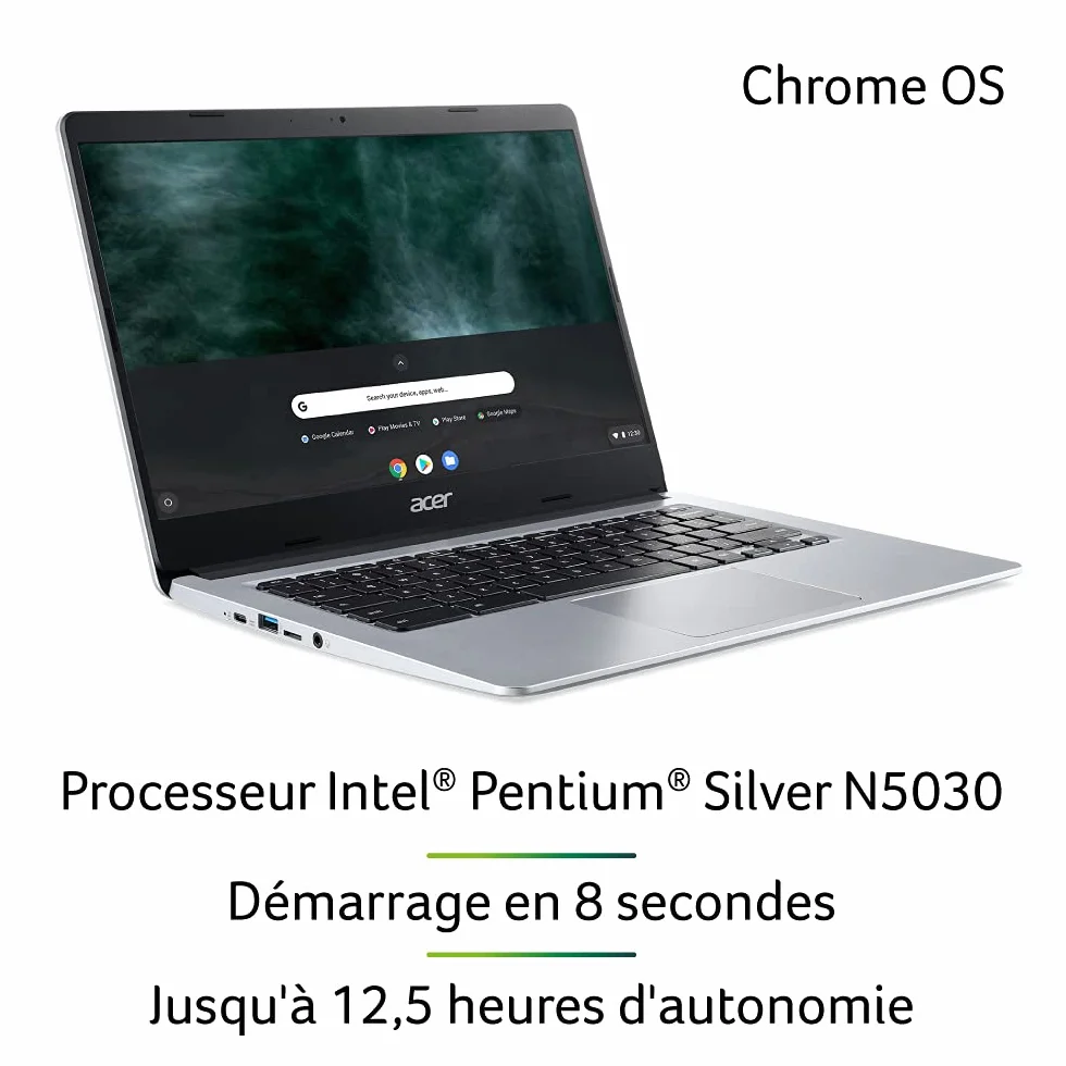 Acer Chromebook 314 CB314-1HT-P2DF Ordinateur Portable Tactile 14" FHD IPS, Intel Pentium Silver N5030, 8Go RAM, 64Go eMMC, Gris