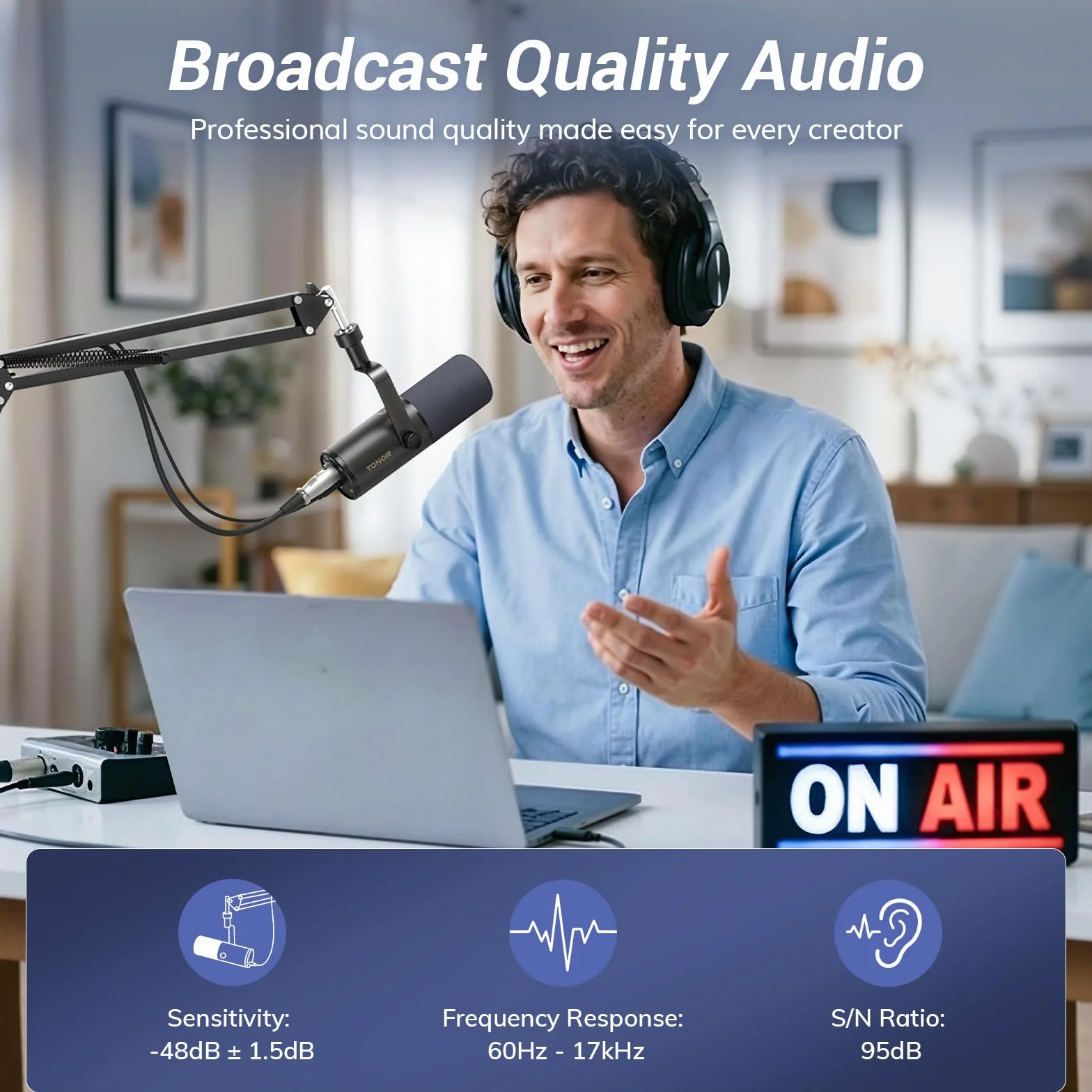 TONOR TD510 AIR H+ Micro Gaming Dynamique USB/XLR Cardioïde avec Bras de Support pour Podcasting, Streaming, Enregistrement Vocal