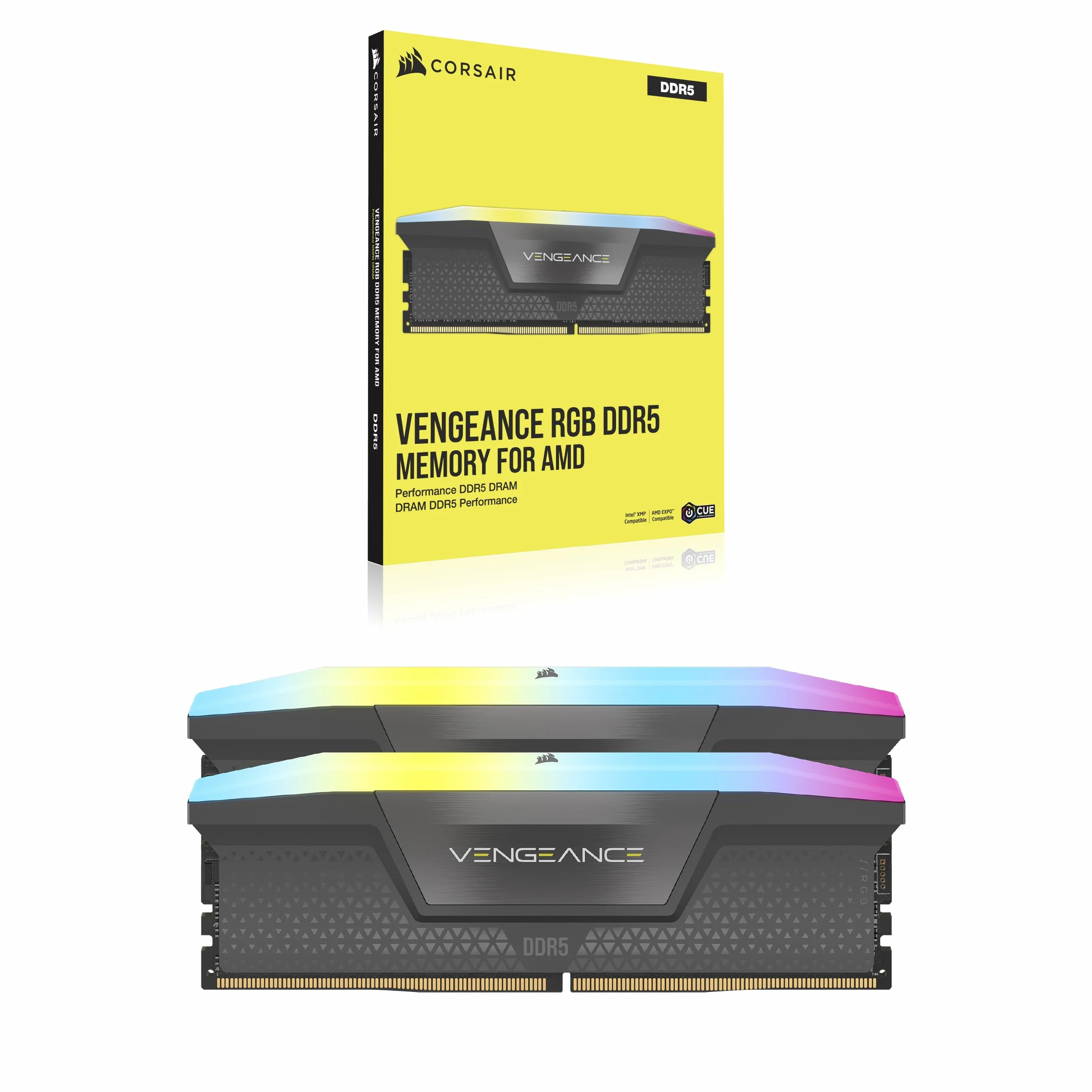 CORSAIR Vengeance RGB DDR5 32Go (2 x 16Go) 6000MHz CL38 Mémoire pour Ordinateur de Bureau Gris