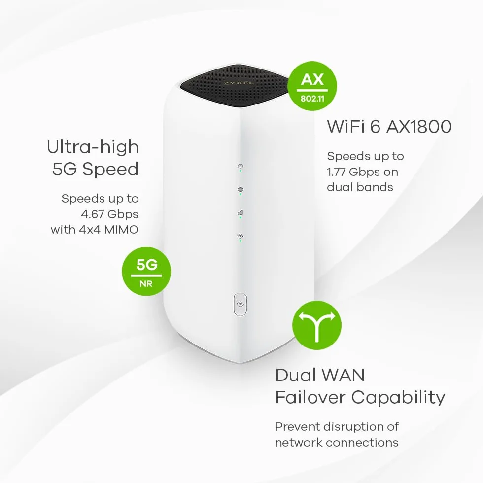 Zyxel Routeur 5G WiFi 6 AX1800 Nebula FWA505 4,67 Gbit/s Gestion Cloud Dual WAN Failover