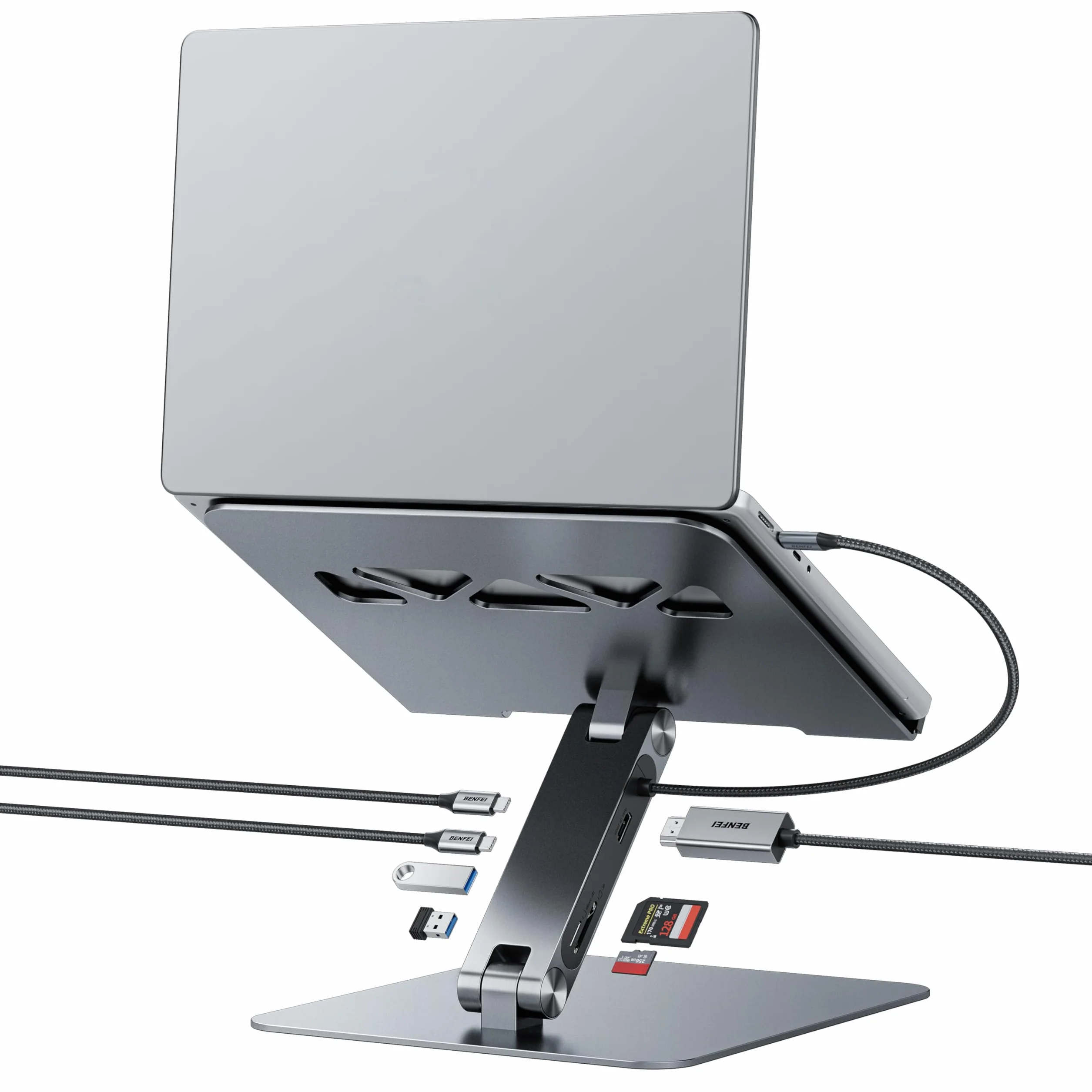 BENFEI Support pour ordinateur portable avec Station d'accueil USB C 7en1, HDMI 4K@60Hz, 100W PD, 10Gbps USB C 3.2 & USB A 3.2 Compatible MacBook Pro Air iPad Pro XPS Thinkpad