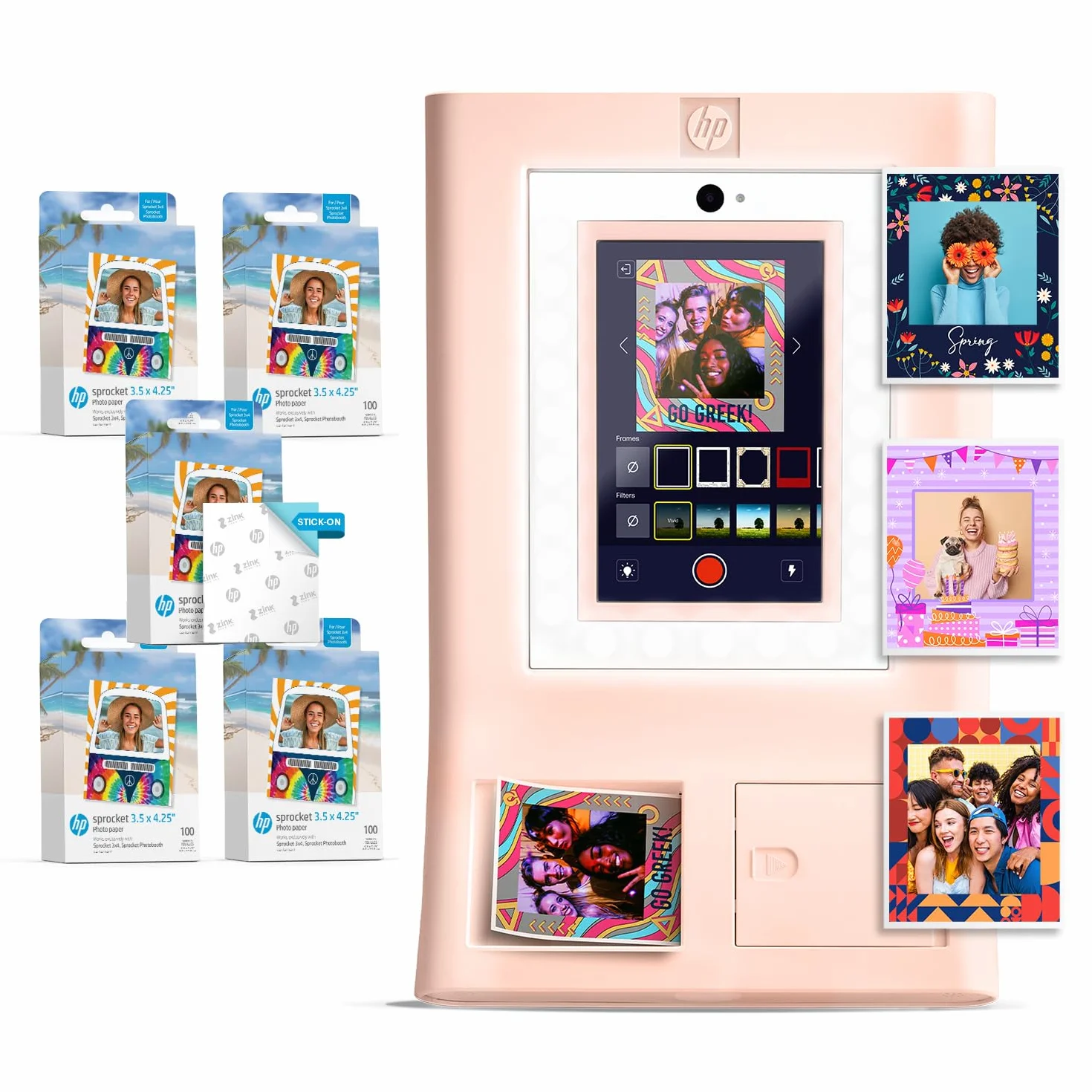HP Sprocket Photomaton Imprimante Instantanée Couleur Rose Papier Zink 3,5 x 4,25" Autocollant 500 Feuilles