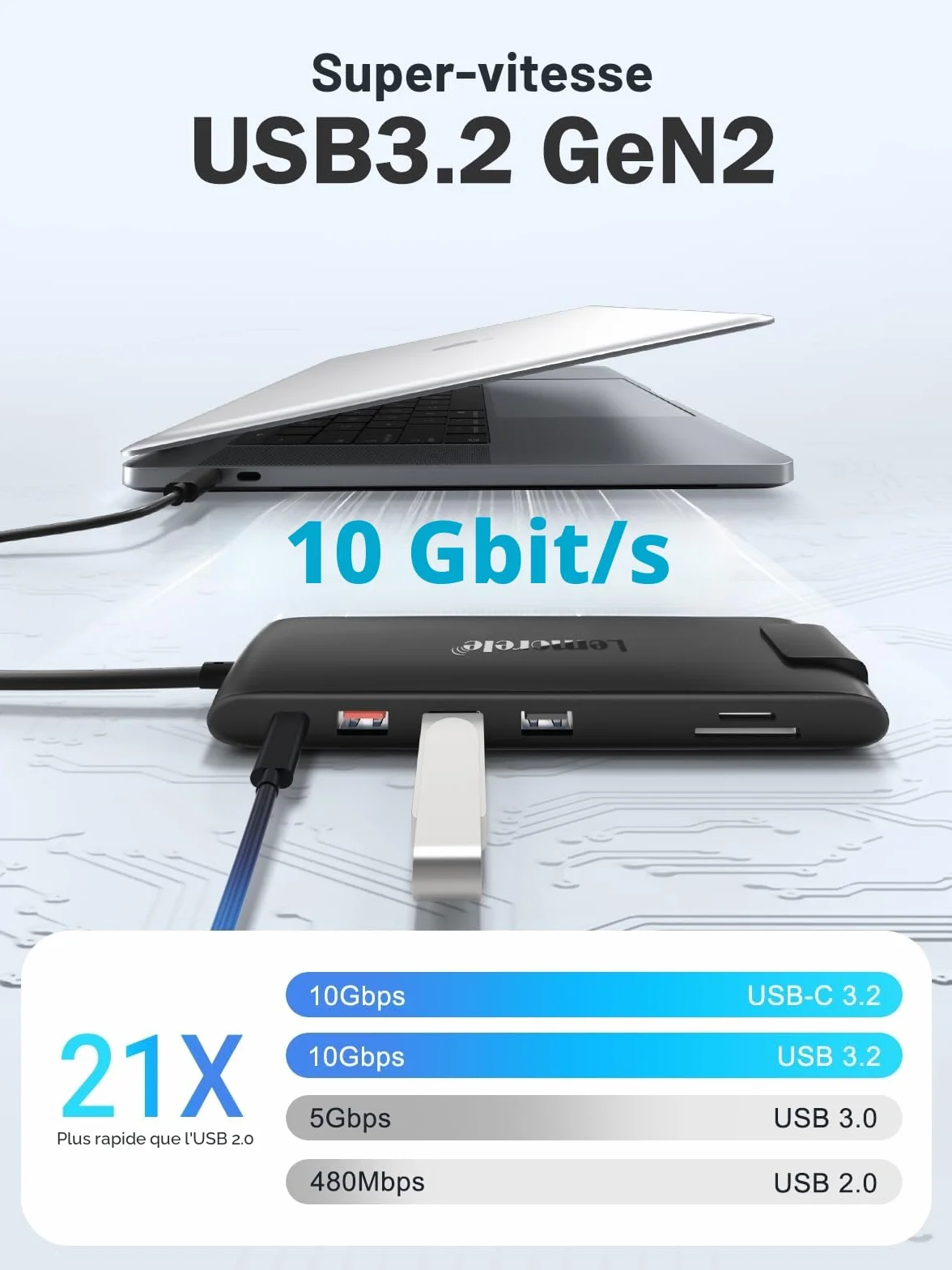 Lemorele Station d'accueil USB C 13-en-1 Dual HDMI 4K VGA Audio USB 3.1 PD 100W SD/TF pour MacBook Dell Windows