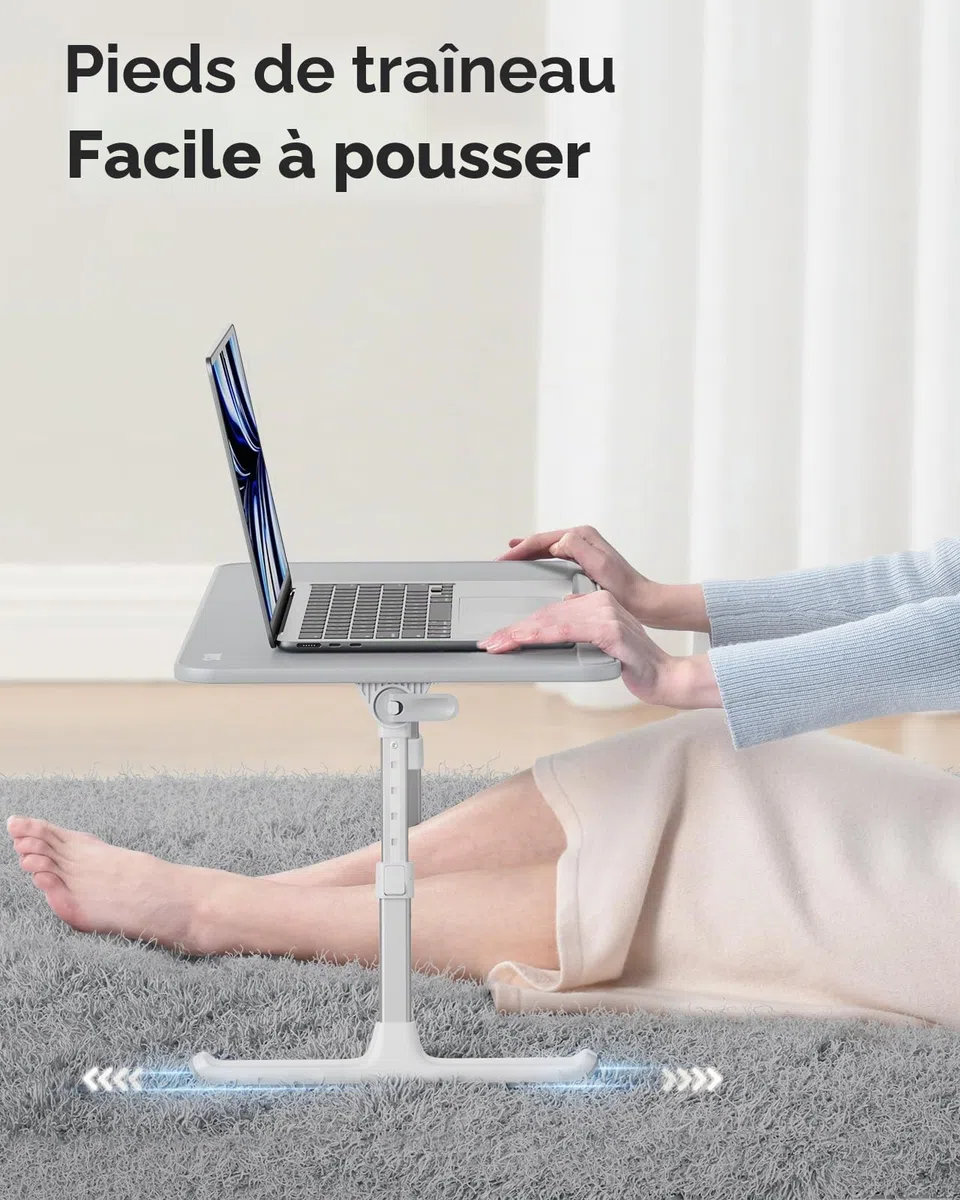 SAIJI Table de Lit Pliable Réglable Hauteur Angle Max 17'' Ordinateur Portable Gris 60x33cm
