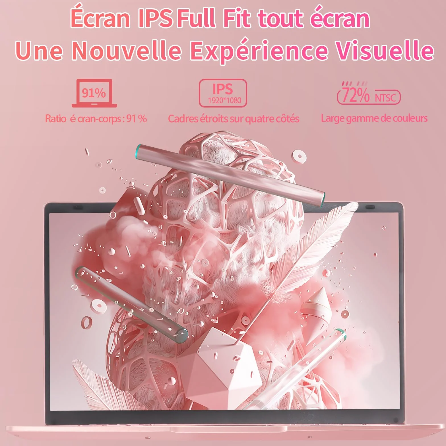 Ordinateur Portable 14 Pouces Celeron J4105 Win11 Pro 8 Go DDR4 IPS 1920x1080 AZERTY Or Rose 8GB+256G SSD