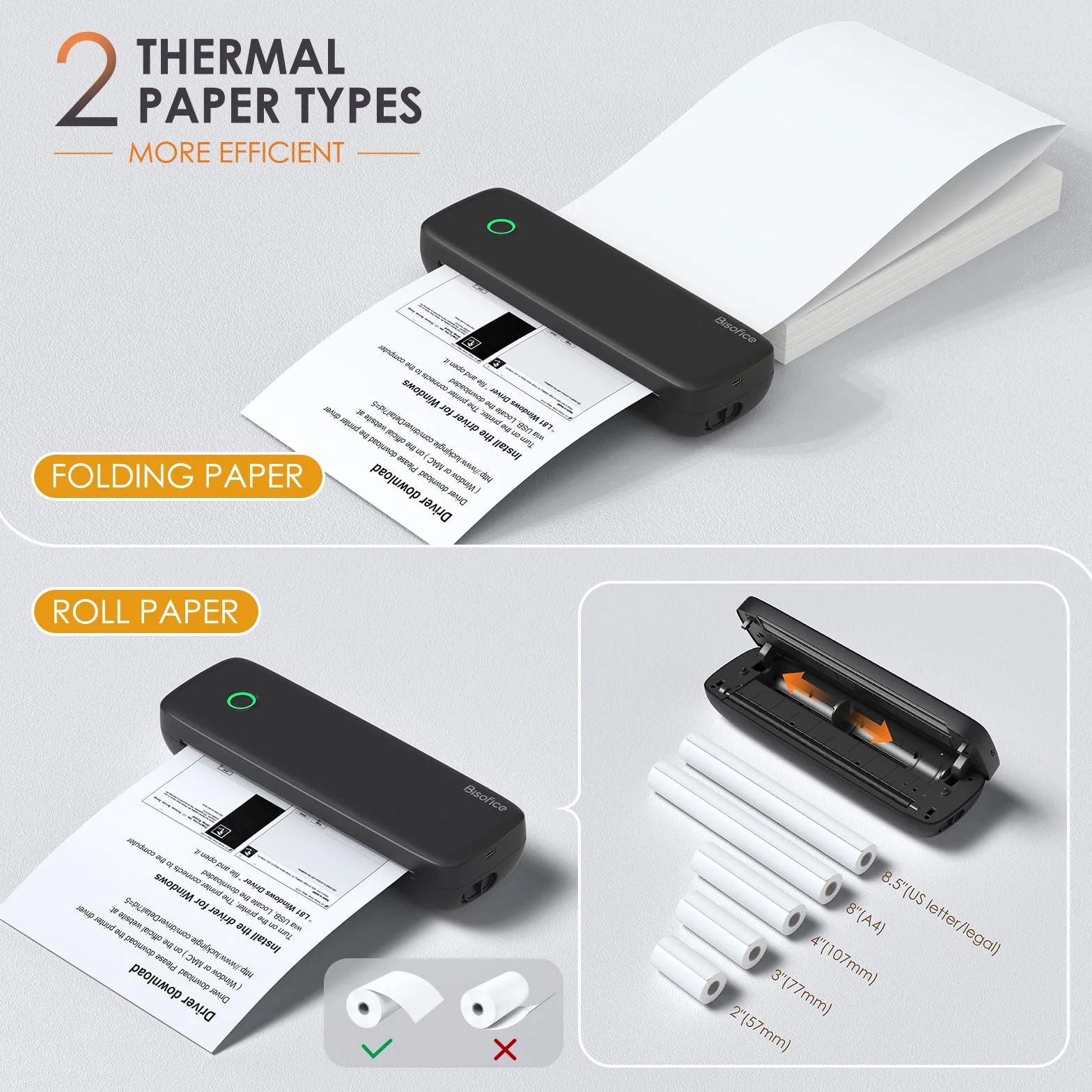 Bisofice L81 Imprimante Thermique A4 Portable Bluetooth sans Encre Compatible Android iOS Noir