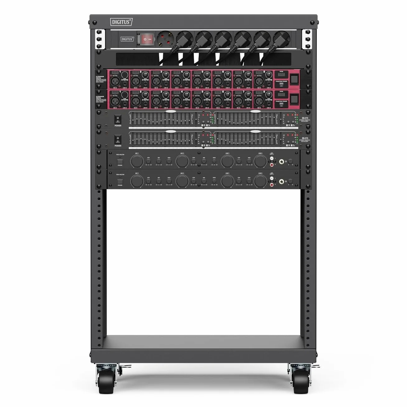 DIGITUS DN-48001 Rack Audio 19 Pouces 16U Universel Charge maximale 136 kg avec roulettes Noir