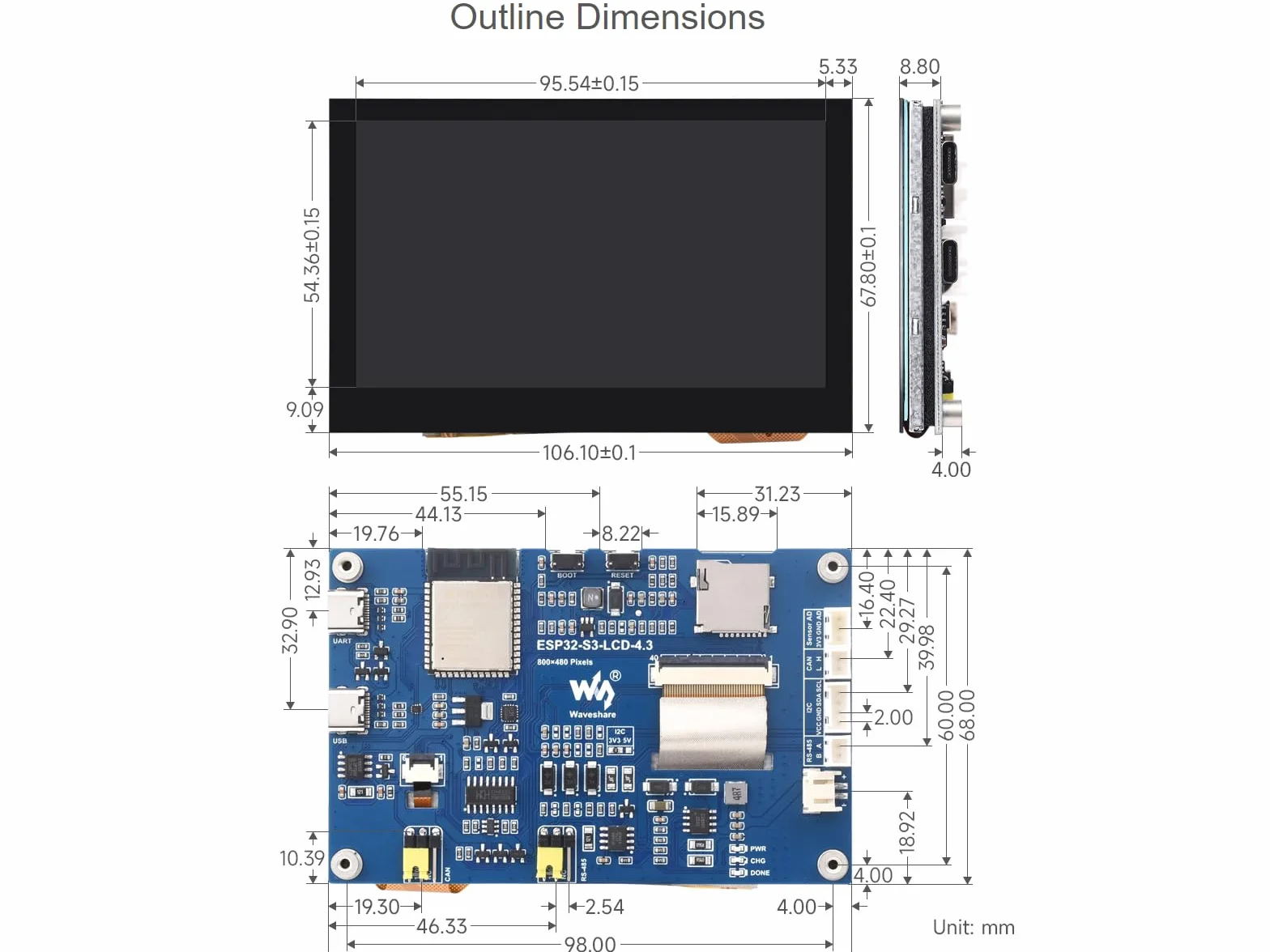 ESP32-S3 4.3inch Capacitive Touch Display Development Board 2.4GHz WiFi BLE 5 32-bit LX7 Dual-Core Processor