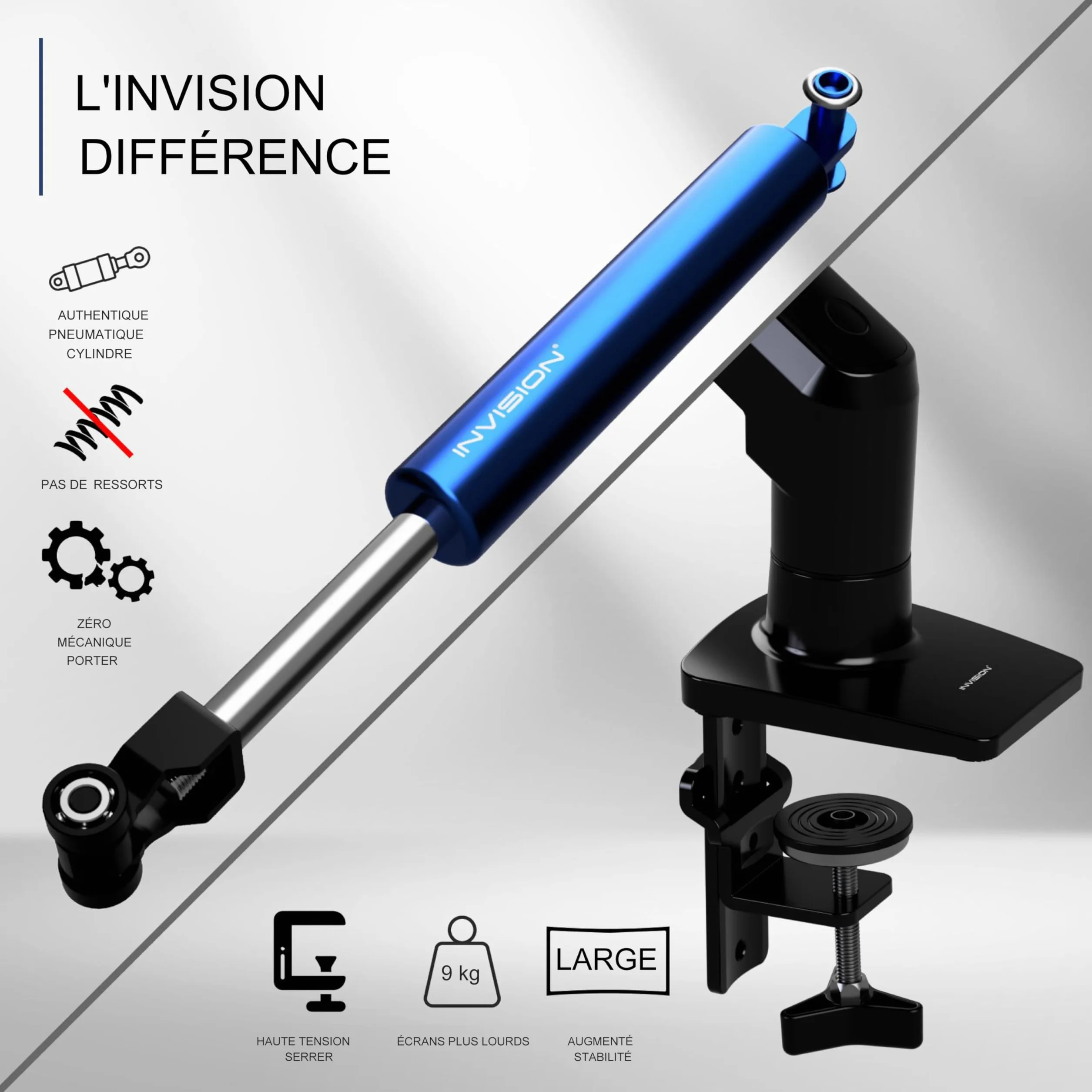 Invision Support Écran PC 19-32 Pouces Bras VESA 75/100mm Réglage Hauteur Incline Pivote Tourne Pince Bureau 2-9kg MX200