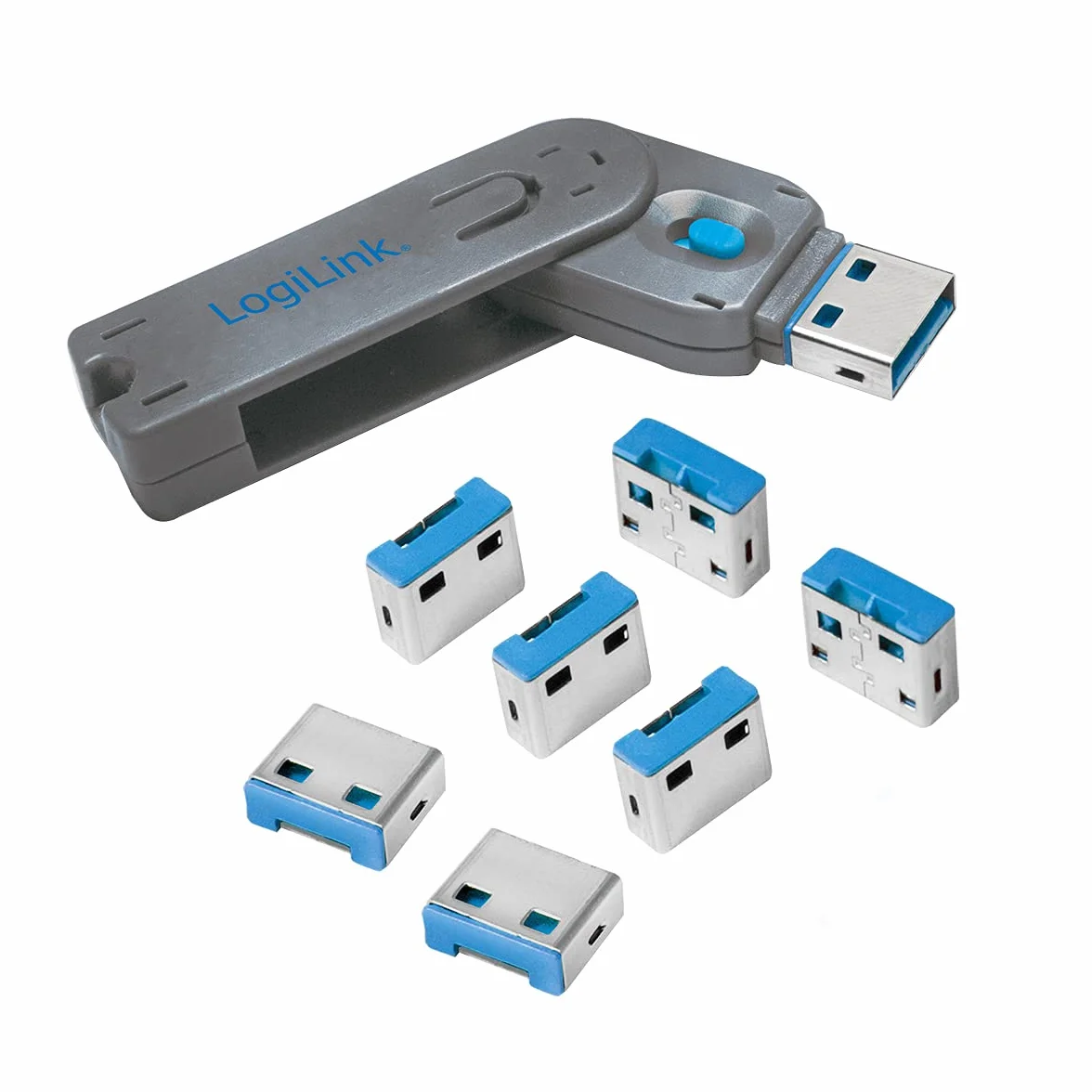 Logilink USB Port Bloqueur de Château 1x Schlüssel 8x Schlösser Gris