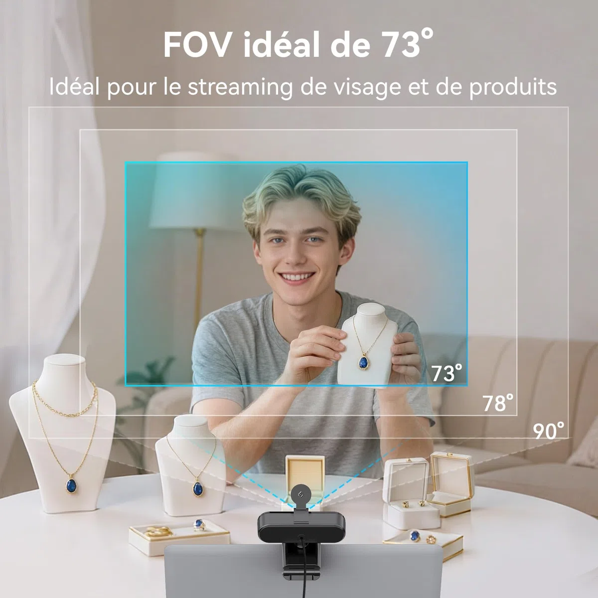 eMeet C60E 4K Webcam, Mise au Point Automatique PDAF, Double Microphone, Caméra de Streaming USB Plug & Play pour PC Mac