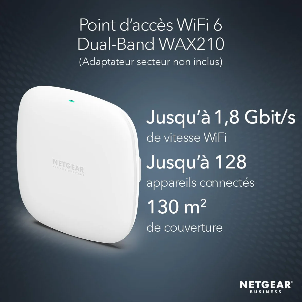 NETGEAR Point d'accès WiFi 6 WAX210 AX1800 Dual-Band PoE 1 Port Ethernet 1G 802.11ax WPA3