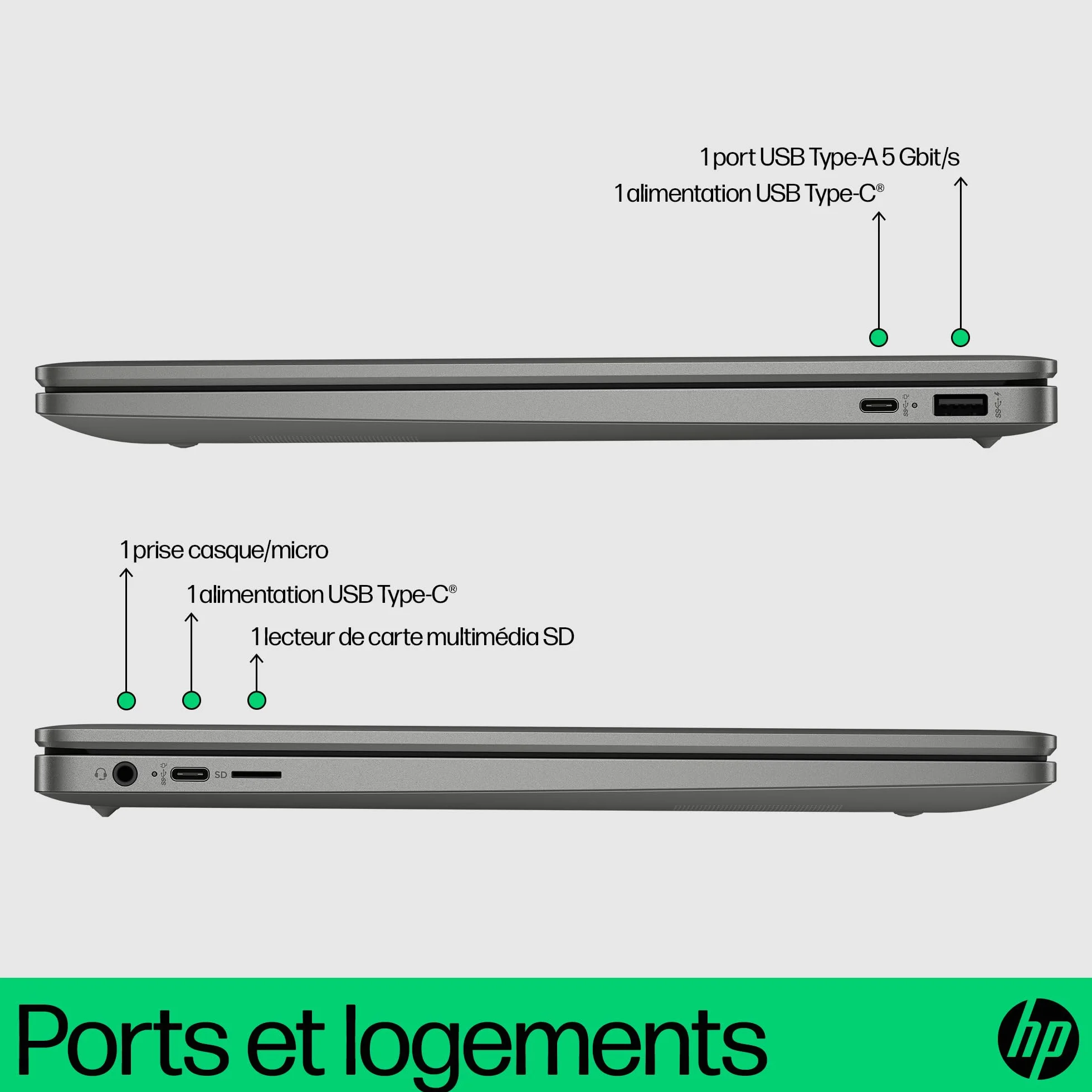 HP Chromebook 15a-nb0000sf Ordinateur Portable Intel Core i3 N305 8 Go RAM 256 Go UFS Écran 15.6" FHD IPS Antireflet Clavier AZERTY Argent