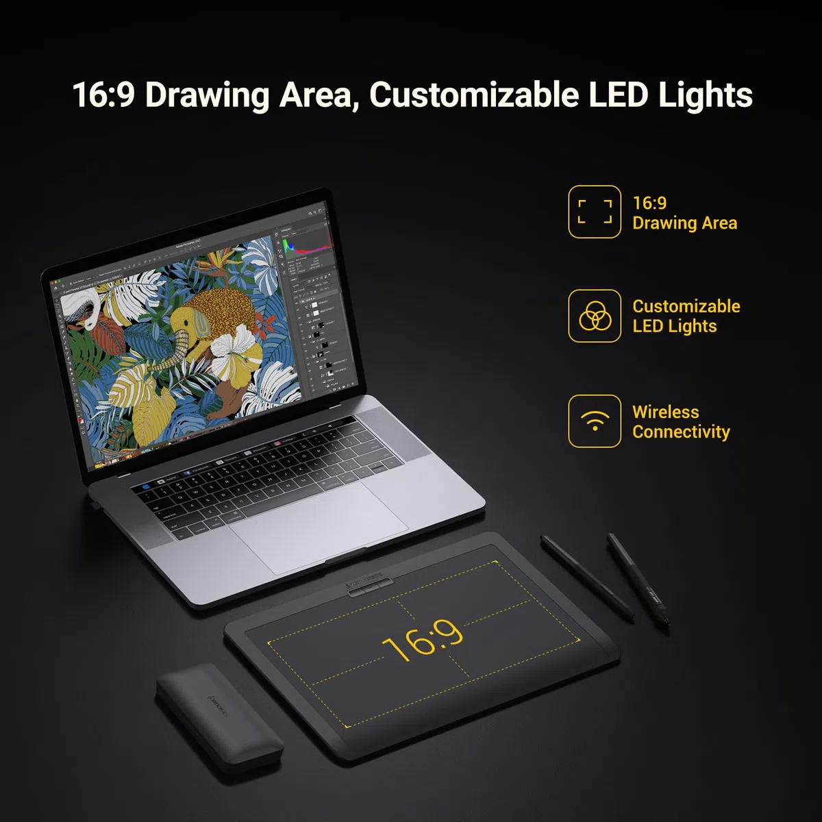 Xencelabs Pen Tablet Medium Tablette Graphique, Tablette Dessin Graphique sans Fil, 2 Stylets sans Batterie 12 Pouces Ratio 16:9 Tablette pour Windows-Arm/Windows/Mac/Linux