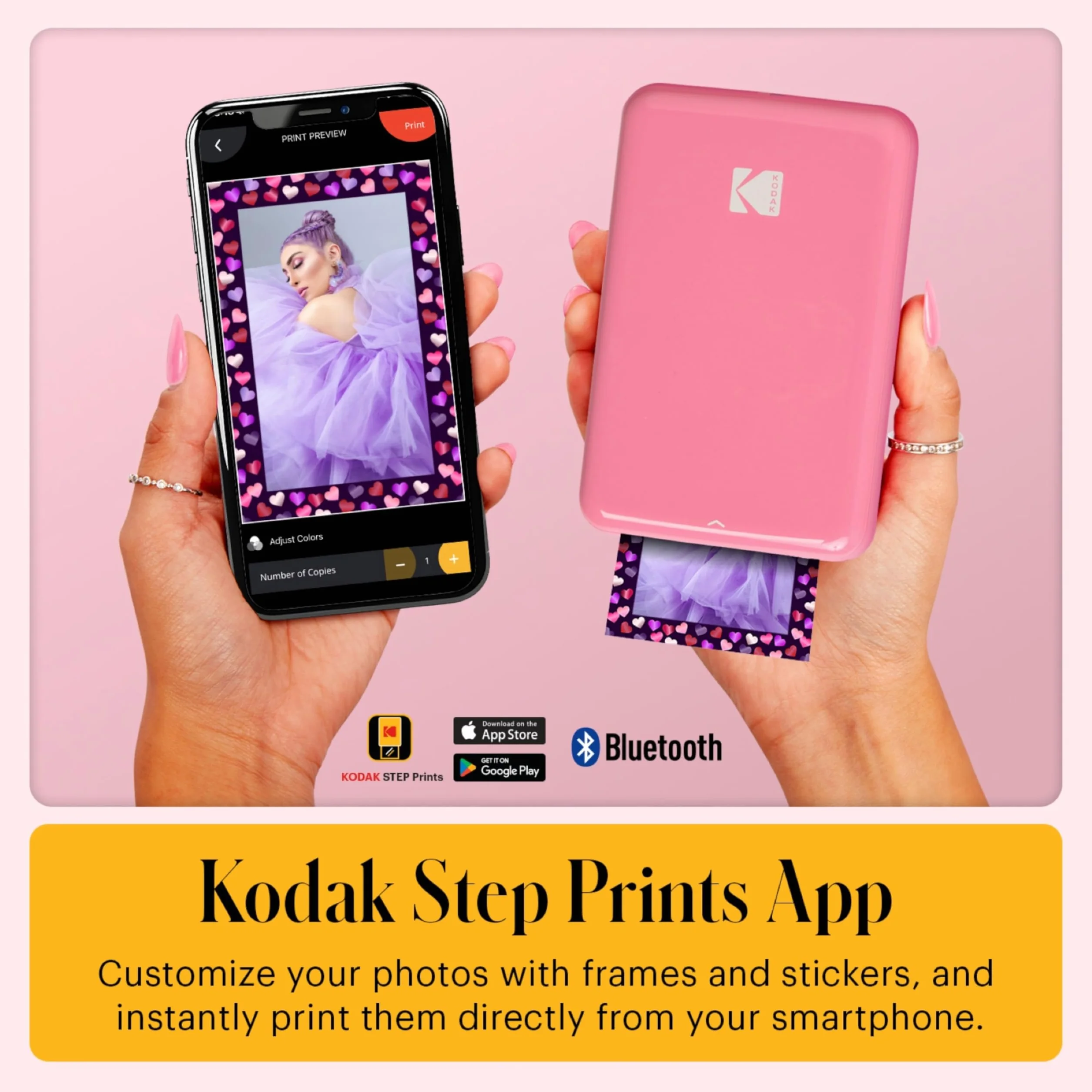 KODAK Step Imprimante photo mobile sans fil Zinc Rose Kit de voyage