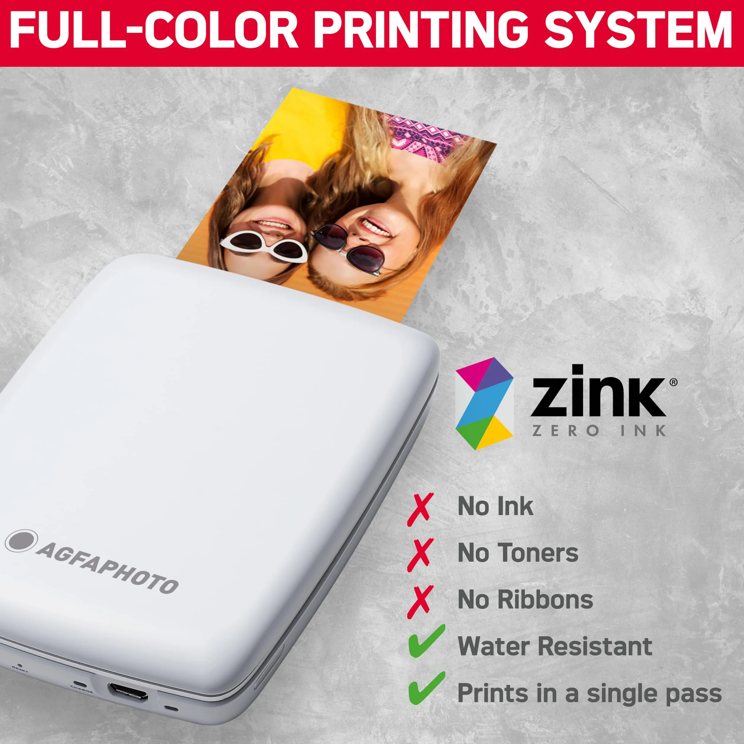 AgfaPhoto Mini P.2 Imprimante Portable Zink Photos Instantanées 5x7,6 cm Bluetooth Blanc