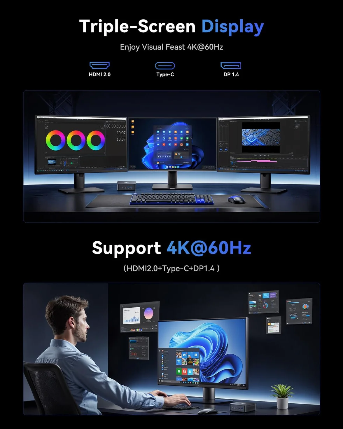 NiPoGi E3B Mini PC AMD Ryzen Embedded V2748 4,3GHz 16Go DDR4 512Go SSD Mini Ordinateur de Bureau W11 PRO Triple 4K WiFi6 BT5.2