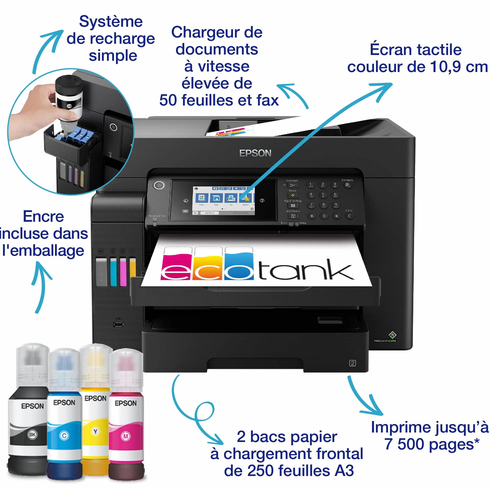 Epson EcoTank ET-16600 Imprimante A3+ Wi-Fi Fax Réservoirs d'encre